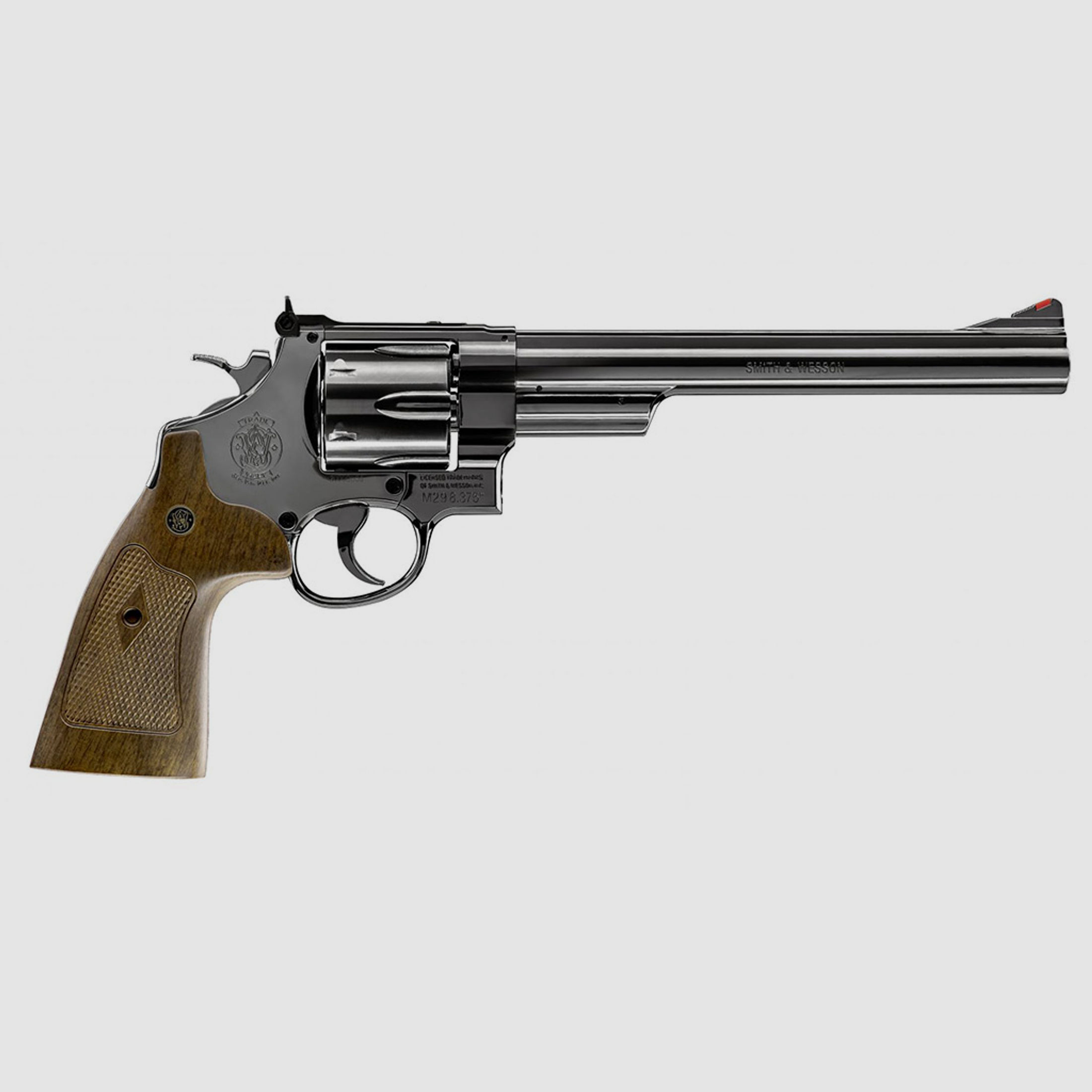 CO2 Revolver Smith & Wesson M29 8 3/8 Zoll hochglanzbrĂĽniert braune Griffschalen Kaliber 4,5 mm BB (P18)