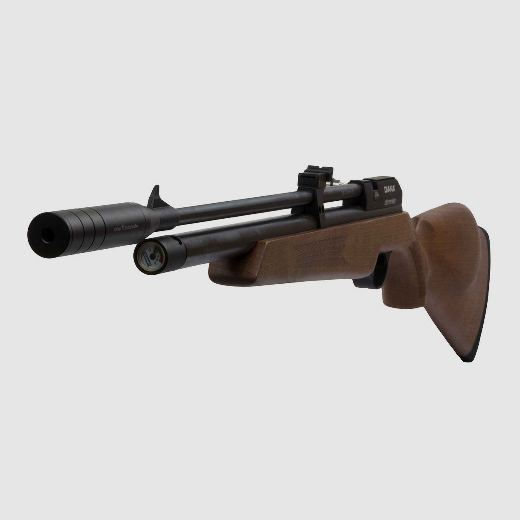Pressluftgewehr Diana Stormrider Holzschaft mit Regulator 9 Schuss Magazin SchalldĂ¤mpfer Kaliber 4,5 mm (P18)