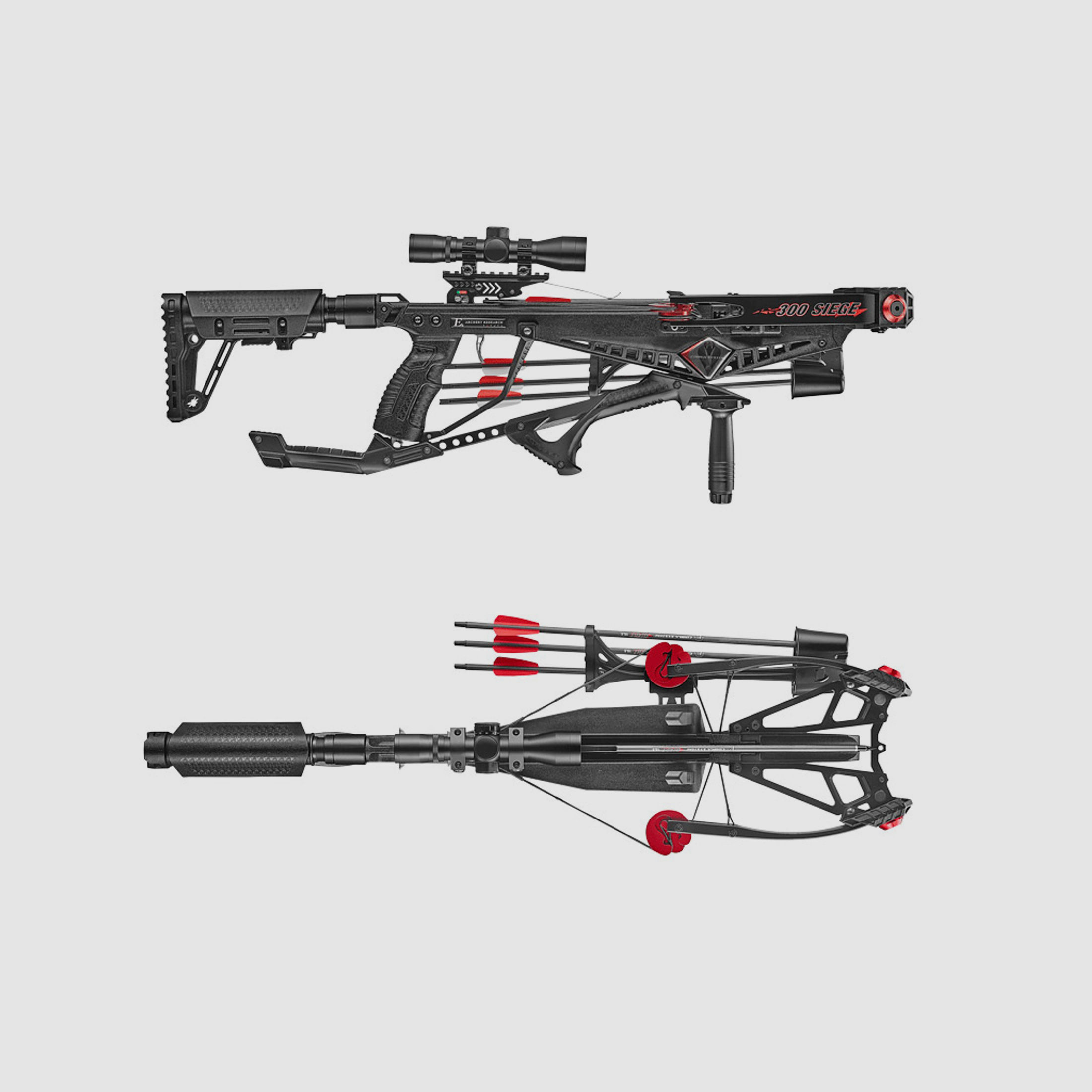 Compound Armbrust EK Archery Cobra System Siege, 150 lbs, schwarz, inkl. Zielfernrohr, Zweibein und ZubehĂ¶r (P18)