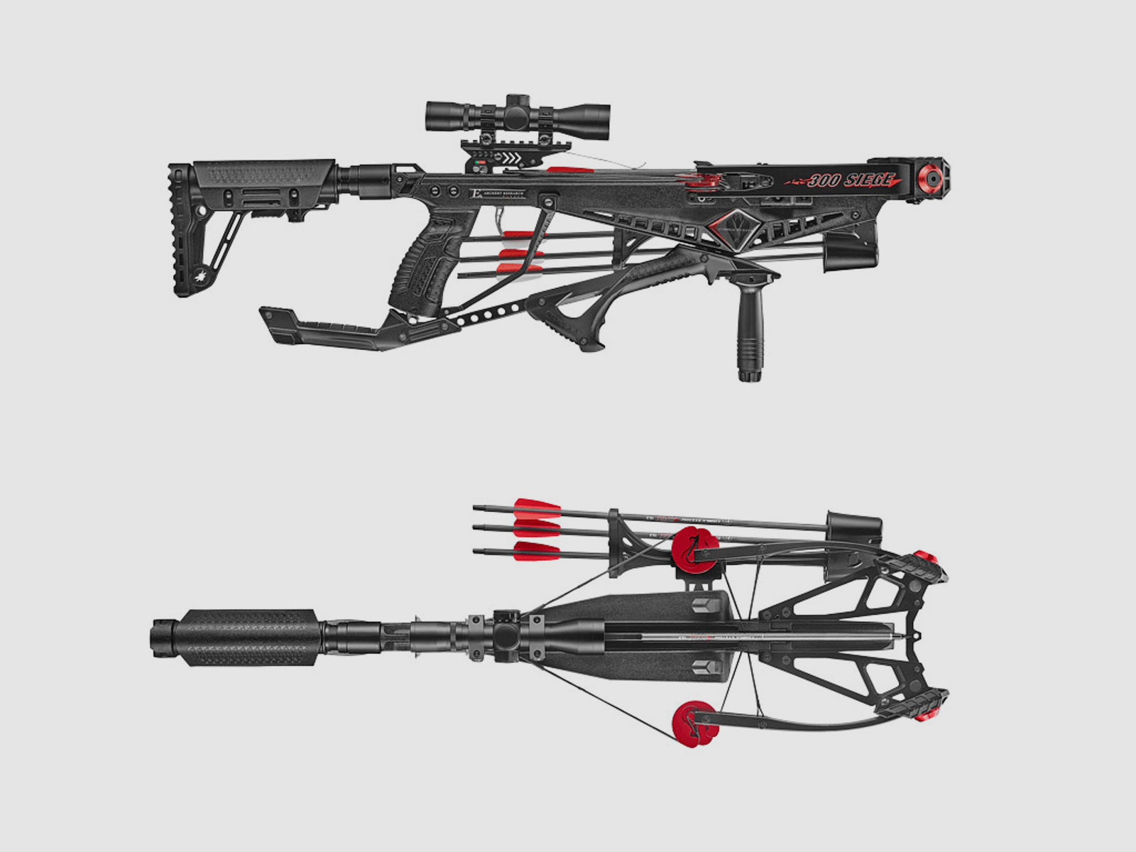 Compound Armbrust EK Archery Cobra System Siege, 150 lbs, schwarz, inkl. Zielfernrohr, Zweibein und ZubehĂ¶r (P18)