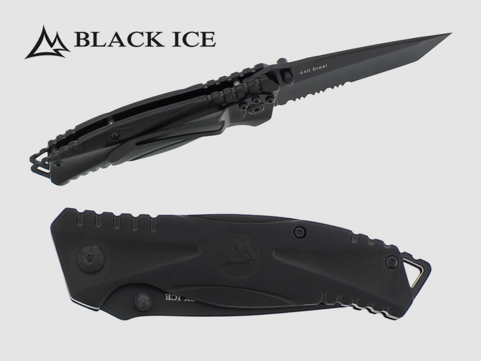 Einhandmesser BLACK ICE One Stahl 440er KlingenlĂ¤nge 8,7 mit GĂĽrtelclip (P18)