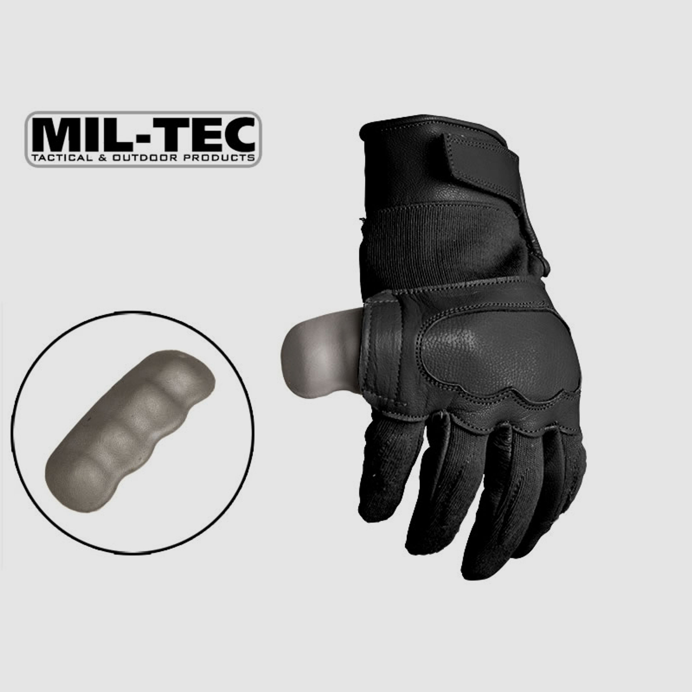 MIL-TEC taktische Lederhandschuhe BLACK, schnitthemmend, KnĂ¶chelschutz, Polsterung, Gr. M