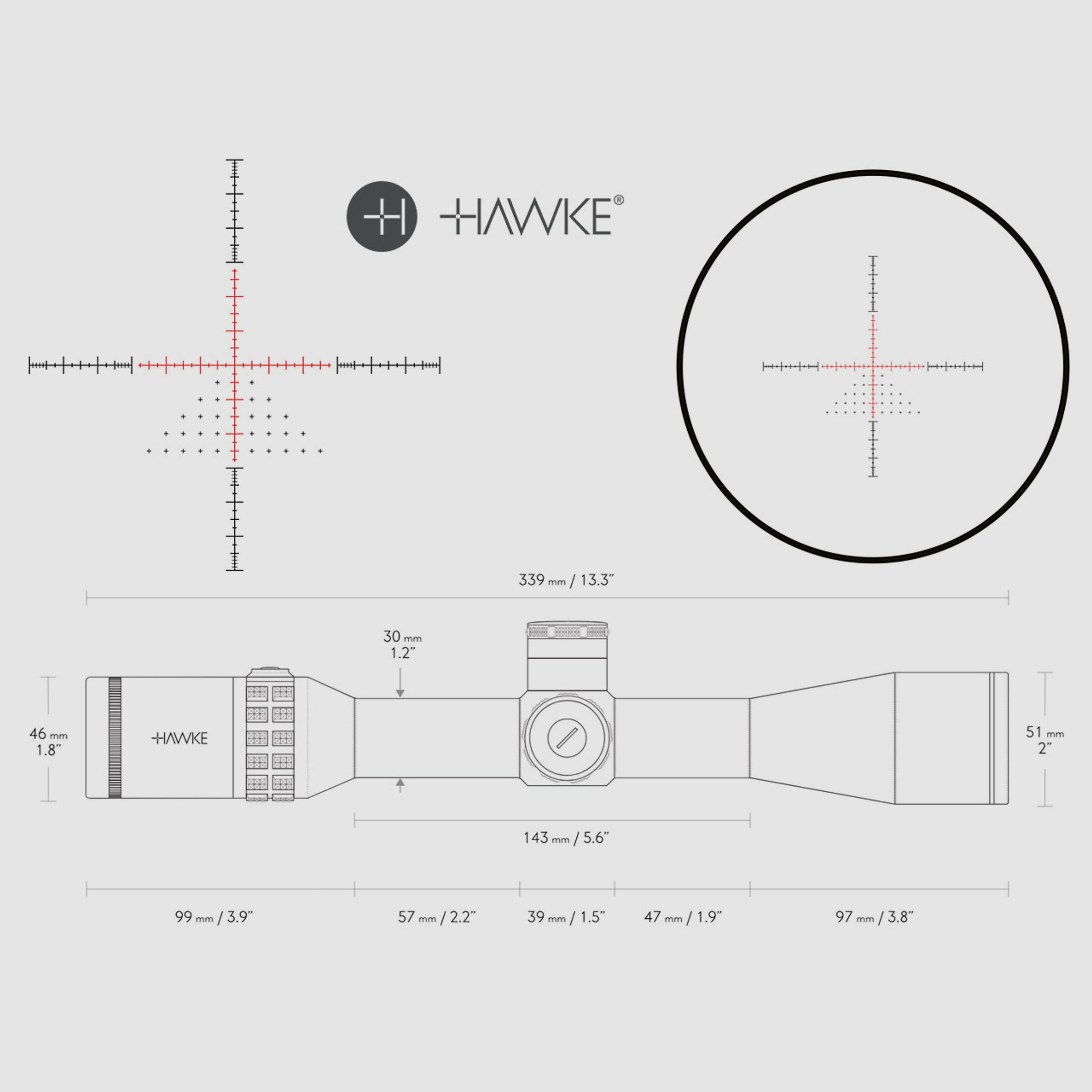 Zielfernrohr Hawke Sidewinder 30 SF 4,5-14x44, Absehen 10x Half Mil beleuchtet, 30 mm Tubus, Seitenfokus