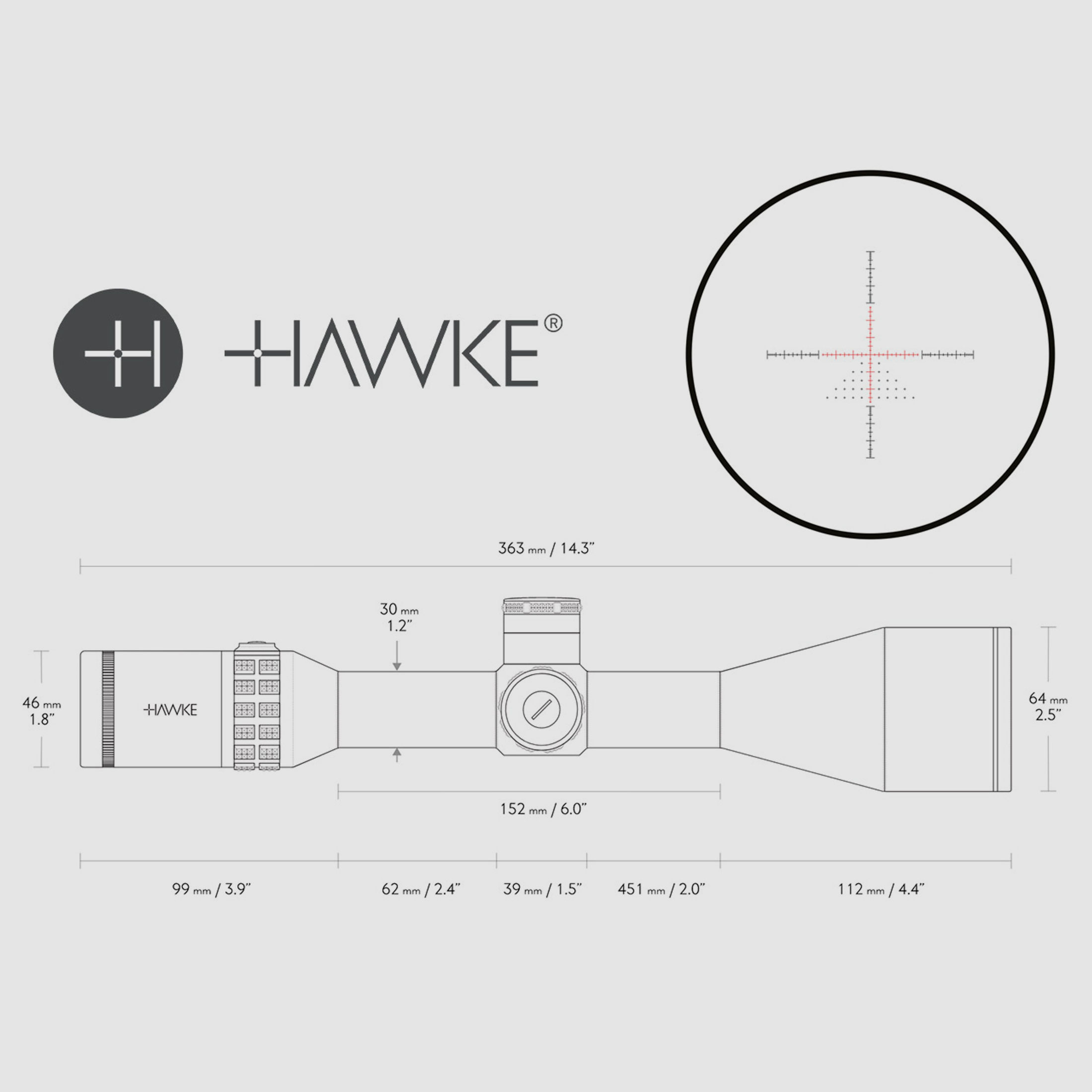 Zielfernrohr Hawke Sidewinder 30 FFP 6-24x56, Absehen FFP Half Mil beleuchtet, 30 mm Tubus, Seitenfokus