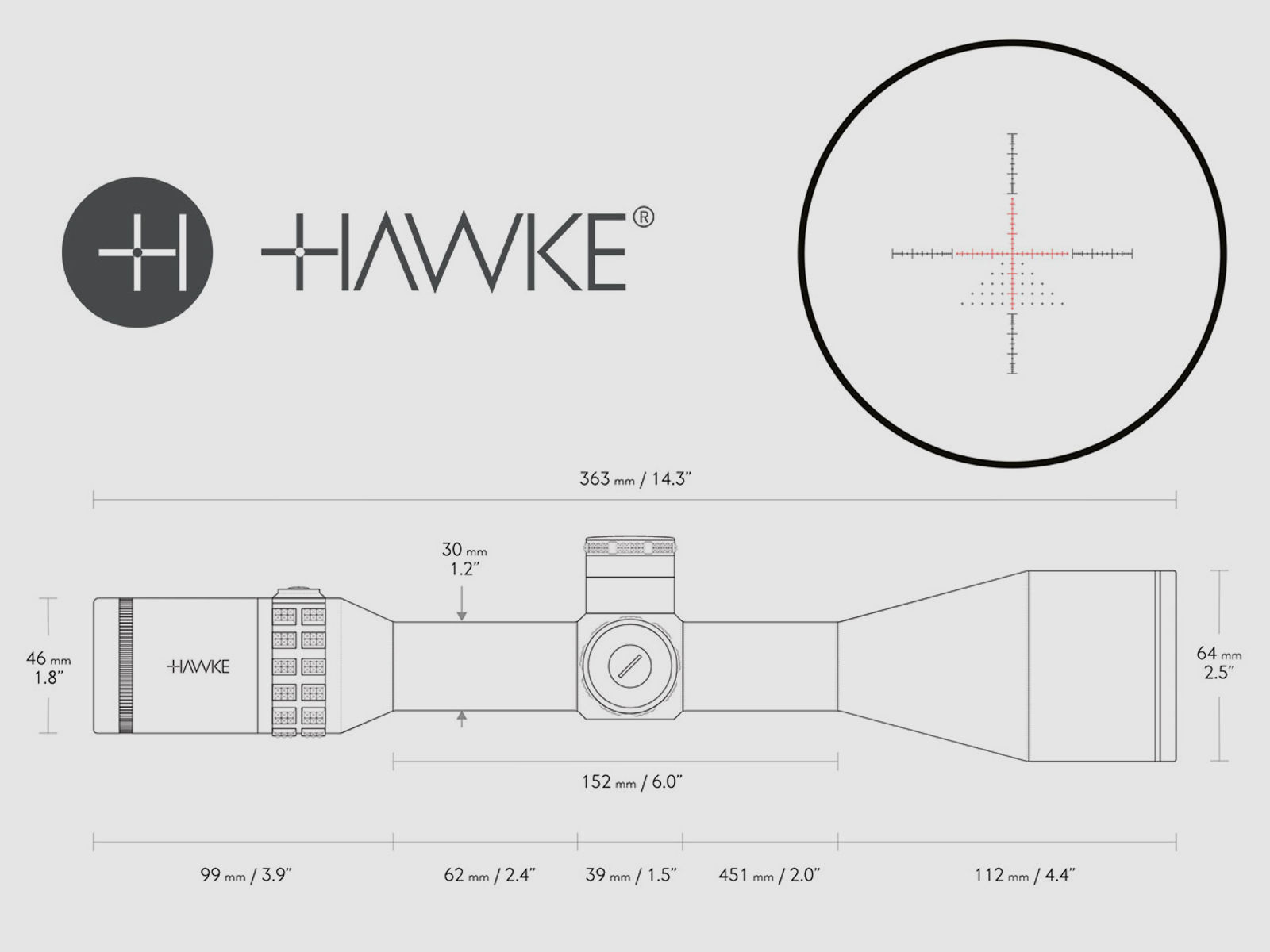 Zielfernrohr Hawke Sidewinder 30 FFP 6-24x56, Absehen FFP Half Mil beleuchtet, 30 mm Tubus, Seitenfokus