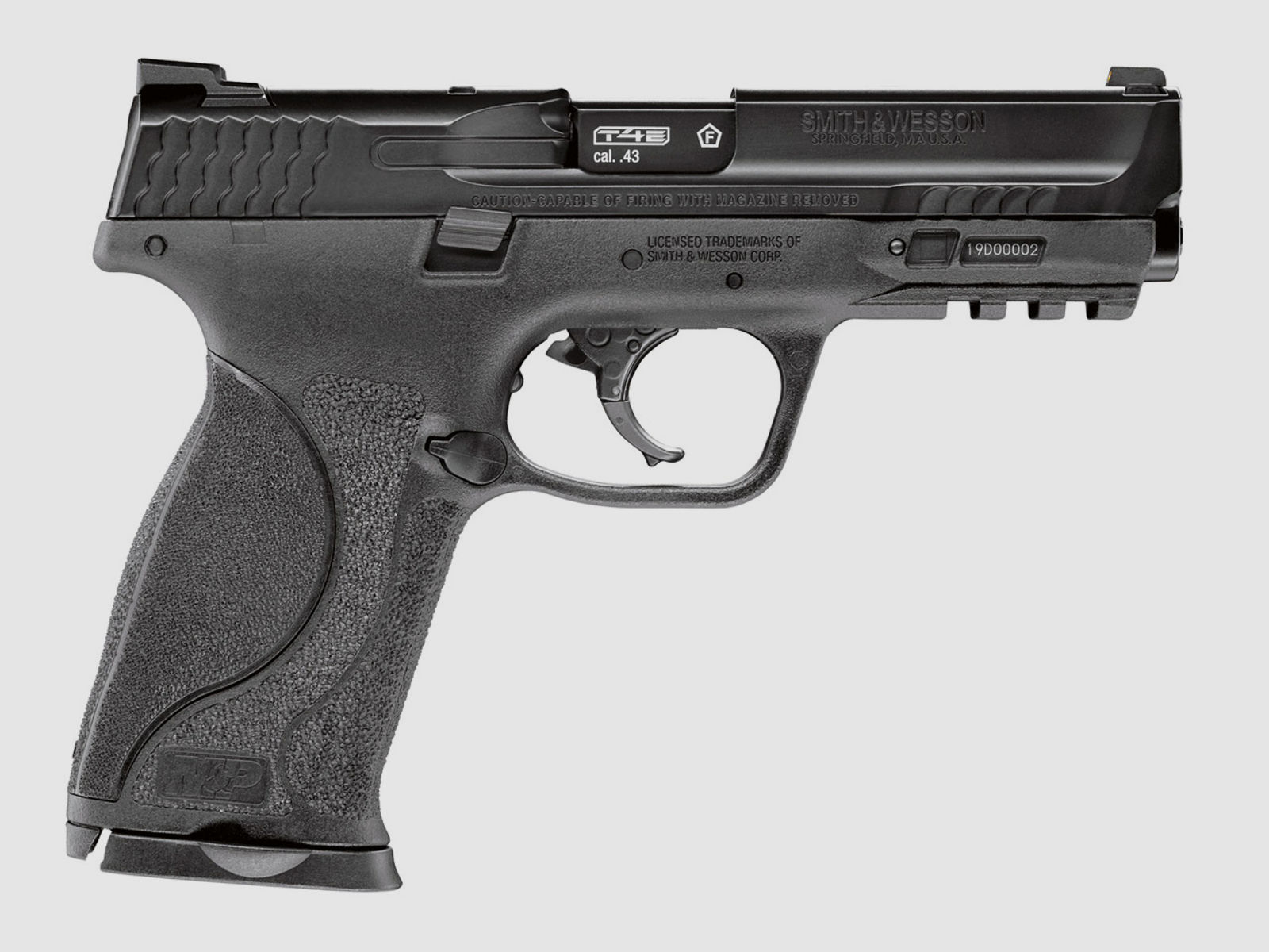 CO2 Pistole RAM Markierer Smith & Wesson M&P9 2.0 T4E schwarz fĂĽr Gummi-, Pfeffer- und Farbkugeln Kaliber .43 (P18)