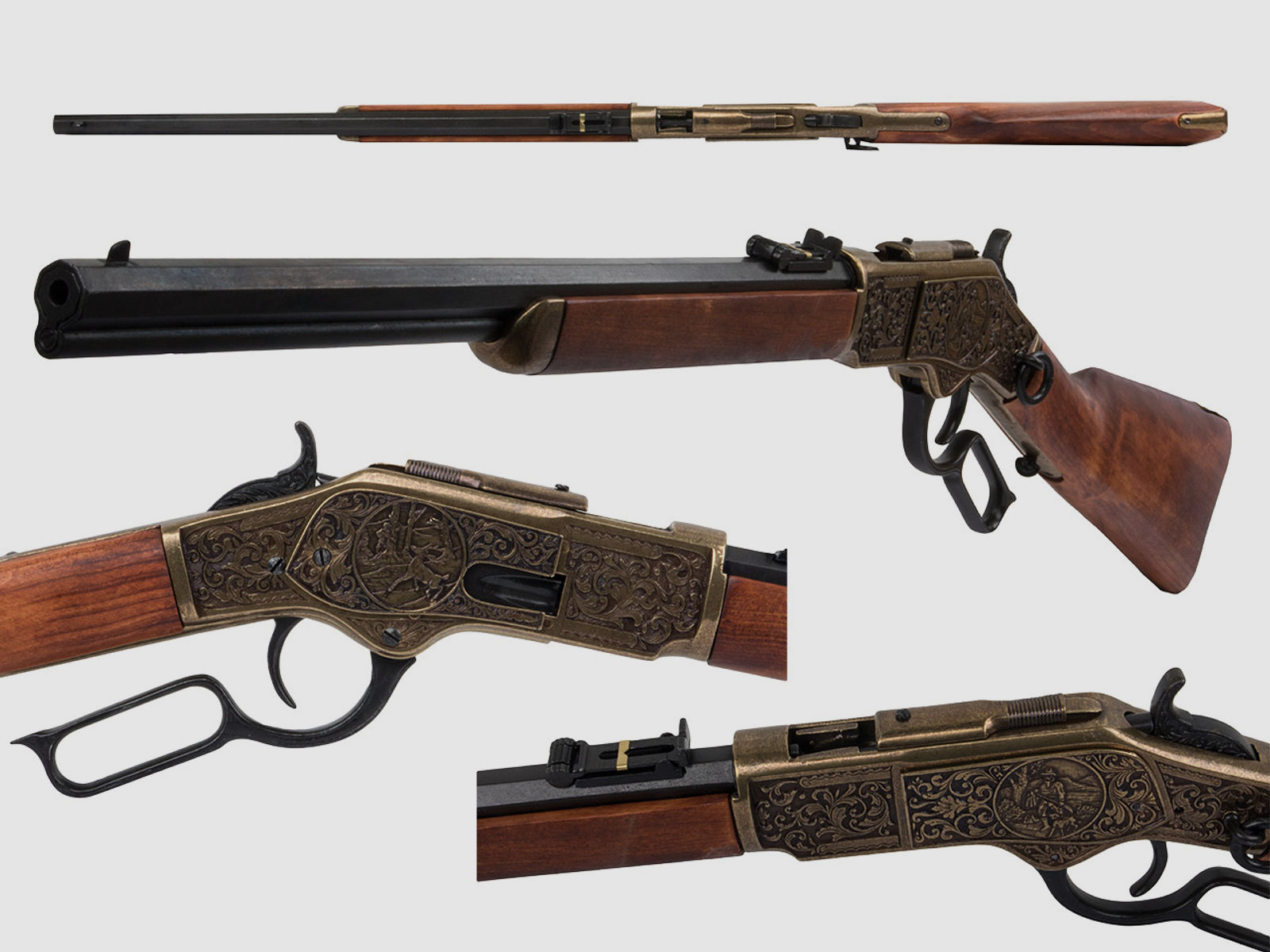 Deko Westerngewehr Denix Winchester Carbine lever action USA 1873 Kaliber .44 - .40 voll beweglich LĂ¤nge 99 cm messing
