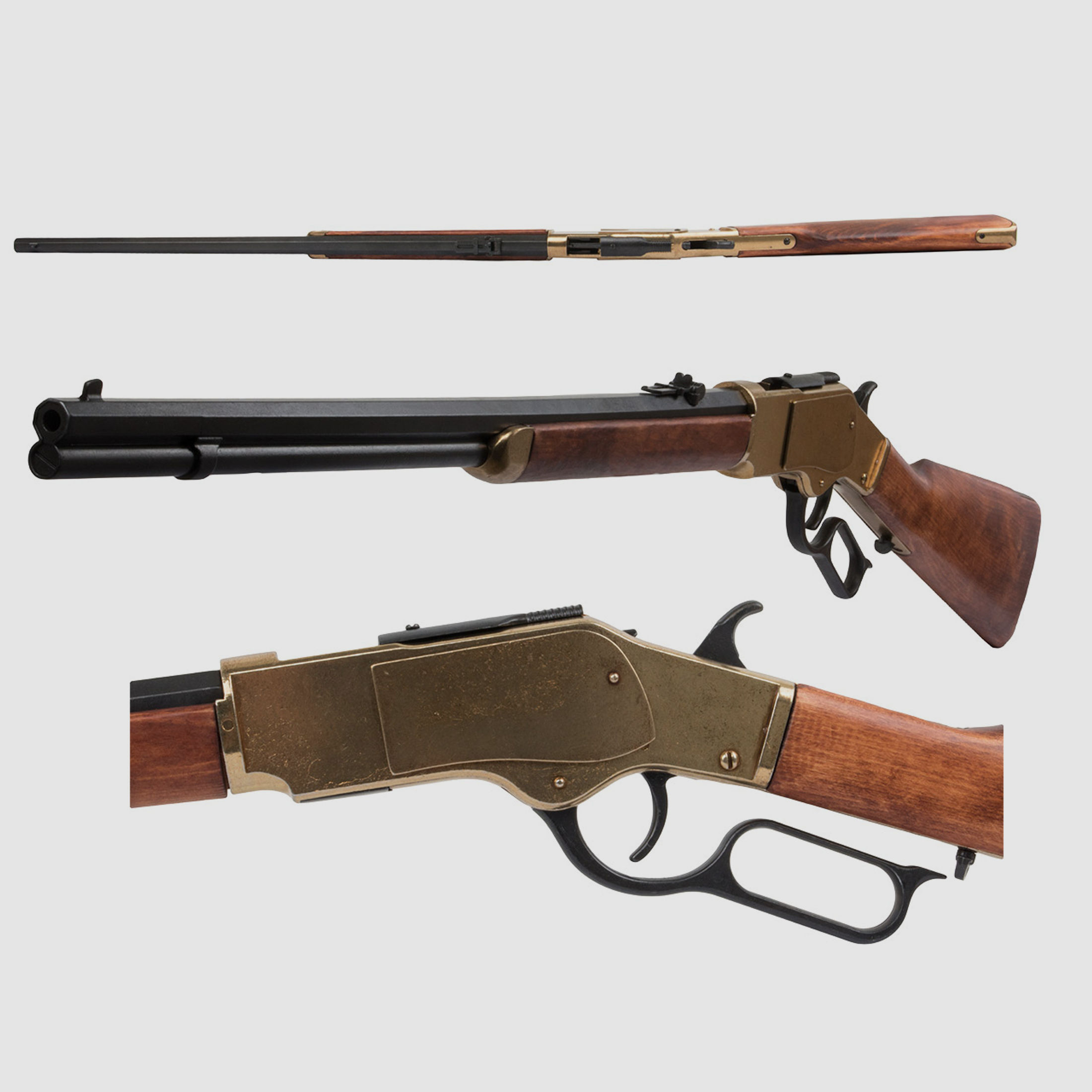 Deko Westerngewehr Denix Winchester Mod. 73 USA 1873 messing und schwarz realistisches Repetieren mit HĂĽlsenauswurf GesamtlĂ¤nge 110 cm
