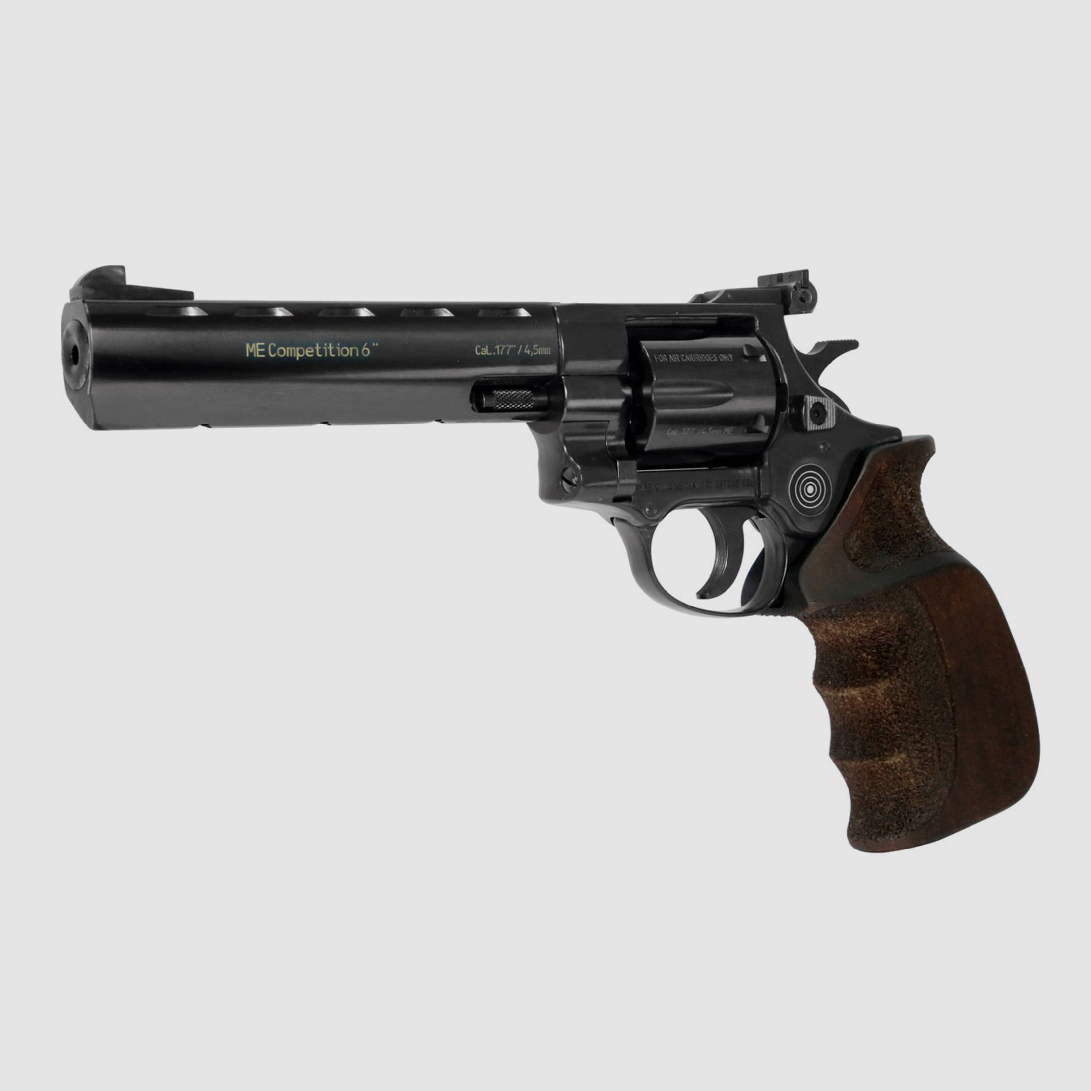 LEP Druckluft Revolver ME Competition 6 Zoll Stahllaufmantel brĂĽniert Holzgriff Kaliber 4,5 mm (P18)