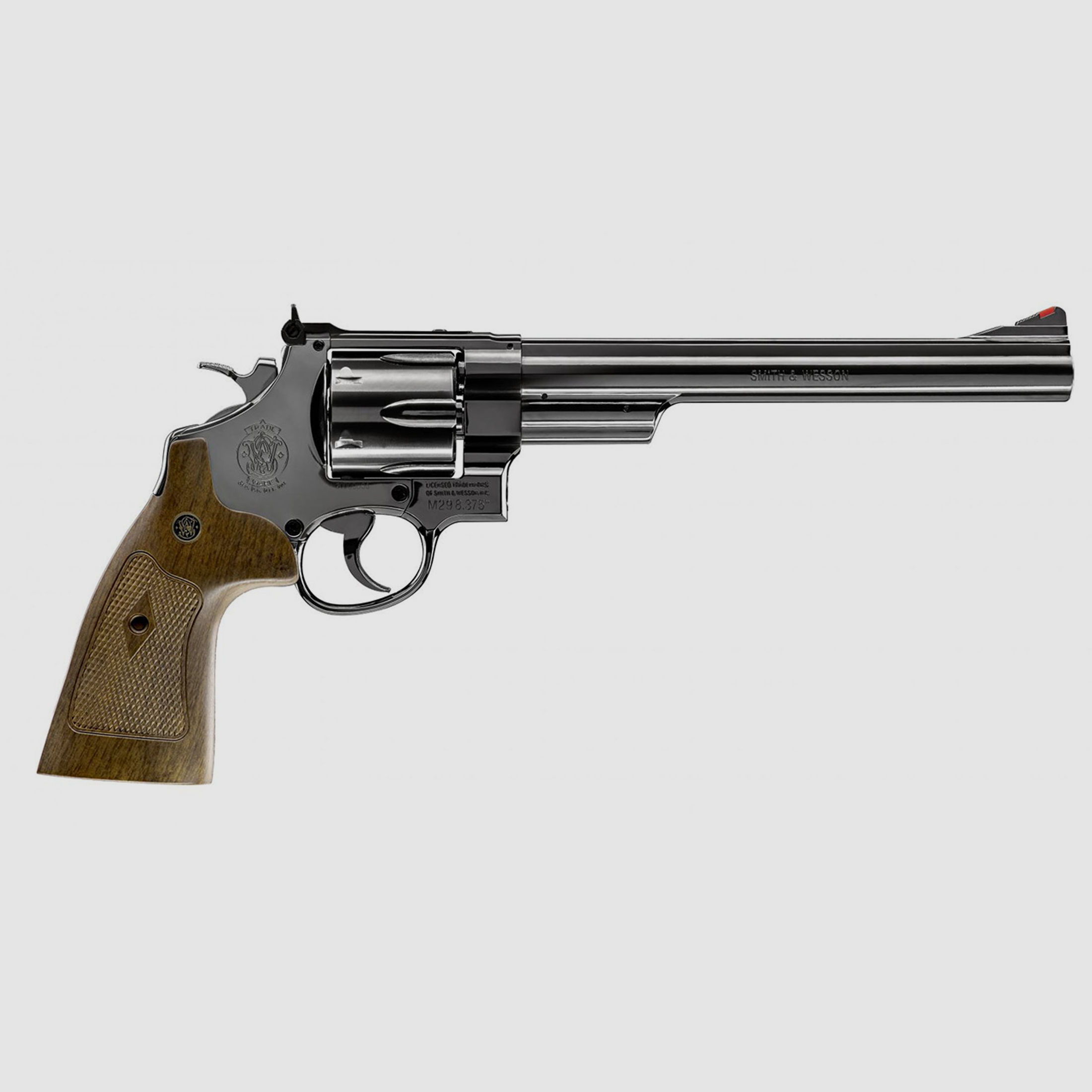 Softair CO2 Revolver Smith & Wesson M29 8 3/8 Zoll hochglanzbrĂĽniert braune Griffschalen Kaliber 6 mm BB (P18)