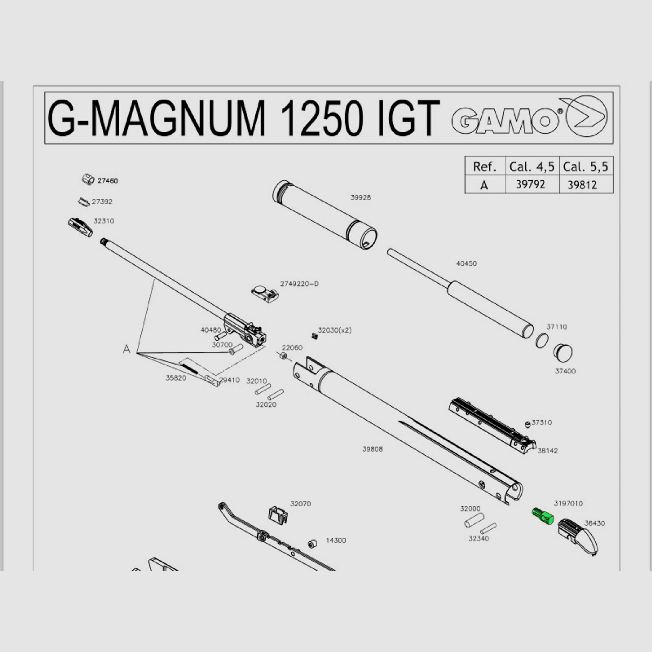 Kunststoffbuchse fĂĽr Luftgewehr Gamo G-Magnum 1250 Black Knight Black Fusion Black Bull und die IGT, Ersatzteil