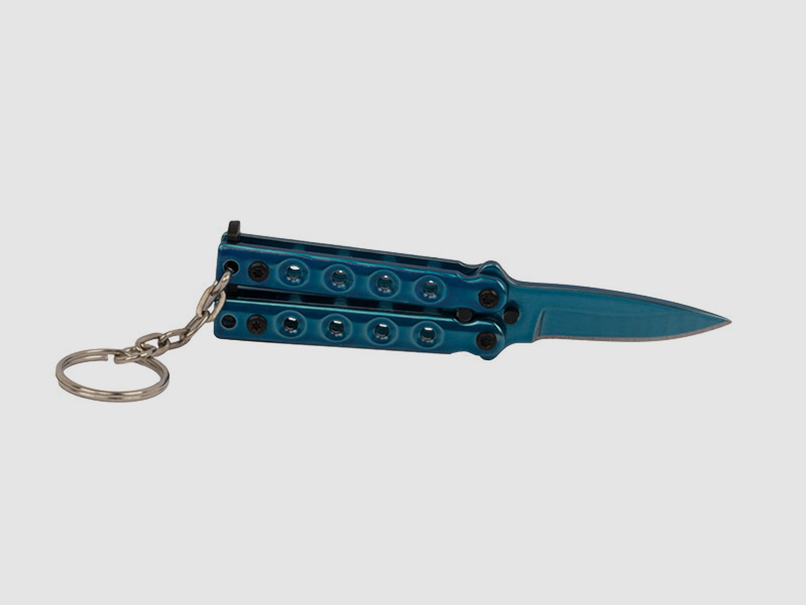 SchlĂĽsselanhĂ¤nger Mini Butterfly Messer Stahl KlingenlĂ¤nge 40 mm blau mit SchlĂĽsselring und Kette