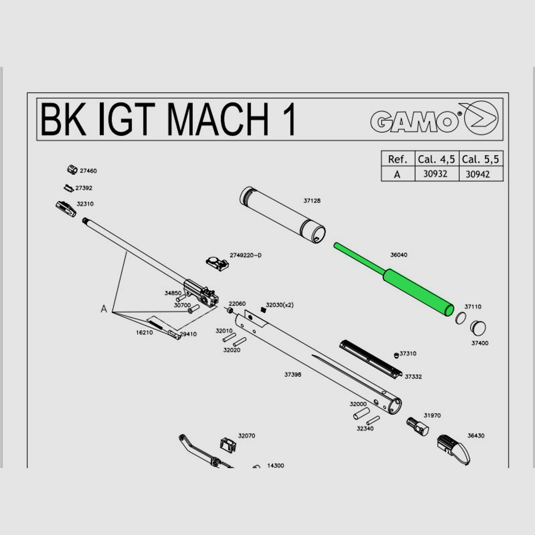 Export Gasdruckfeder fĂĽr Luftgewehre Gamo Black Mach 1 Modelle