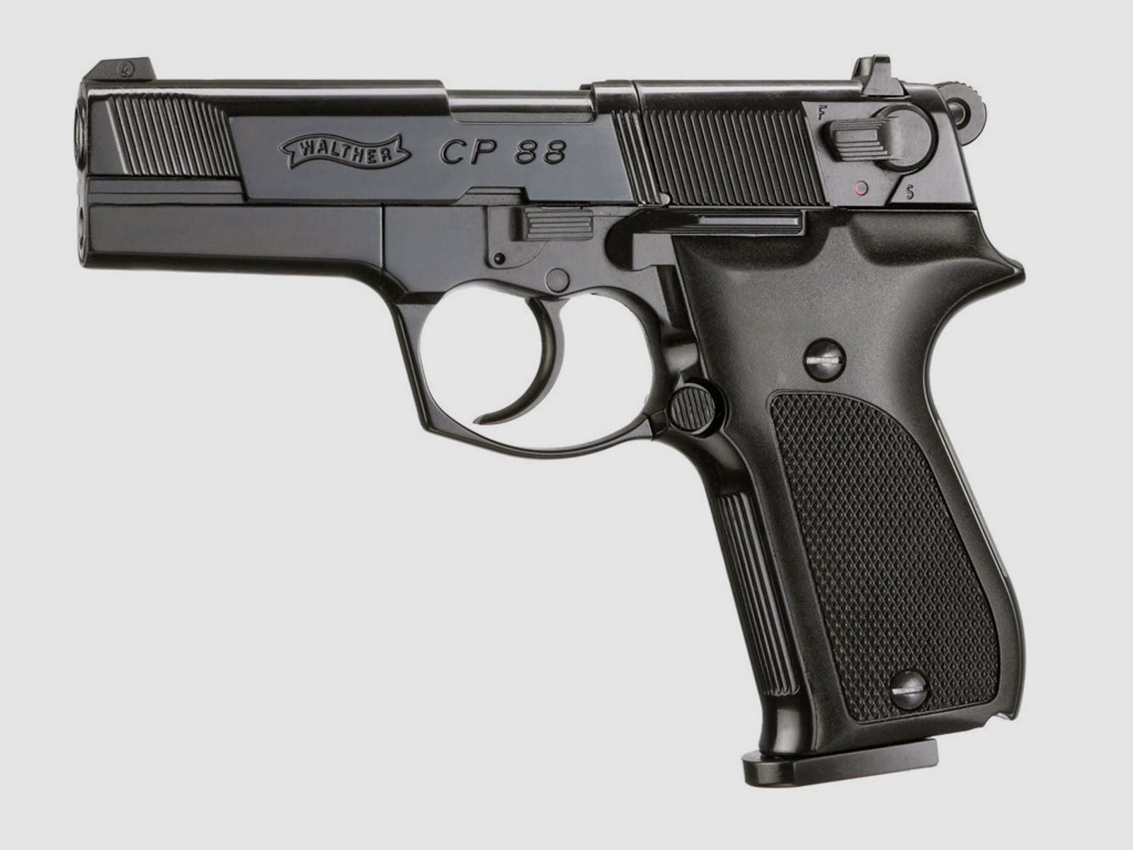 CO2 Pistole Walther CP88 Kunststoffgriffschalen schwarz Kaliber 4,5 mm Diabolo (P18) + Diabolos CO2 Kapsel Zielscheiben Speedloader