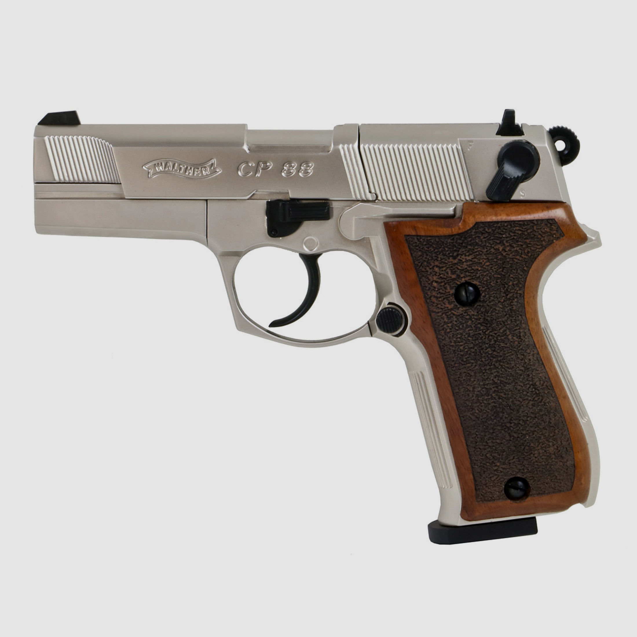 CO2 Pistole Walther CP88 nickel Holzgriffschalen Kaliber 4,5 mm Diabolo (P18)+ Diabolos CO2 Kapsel Zielscheiben