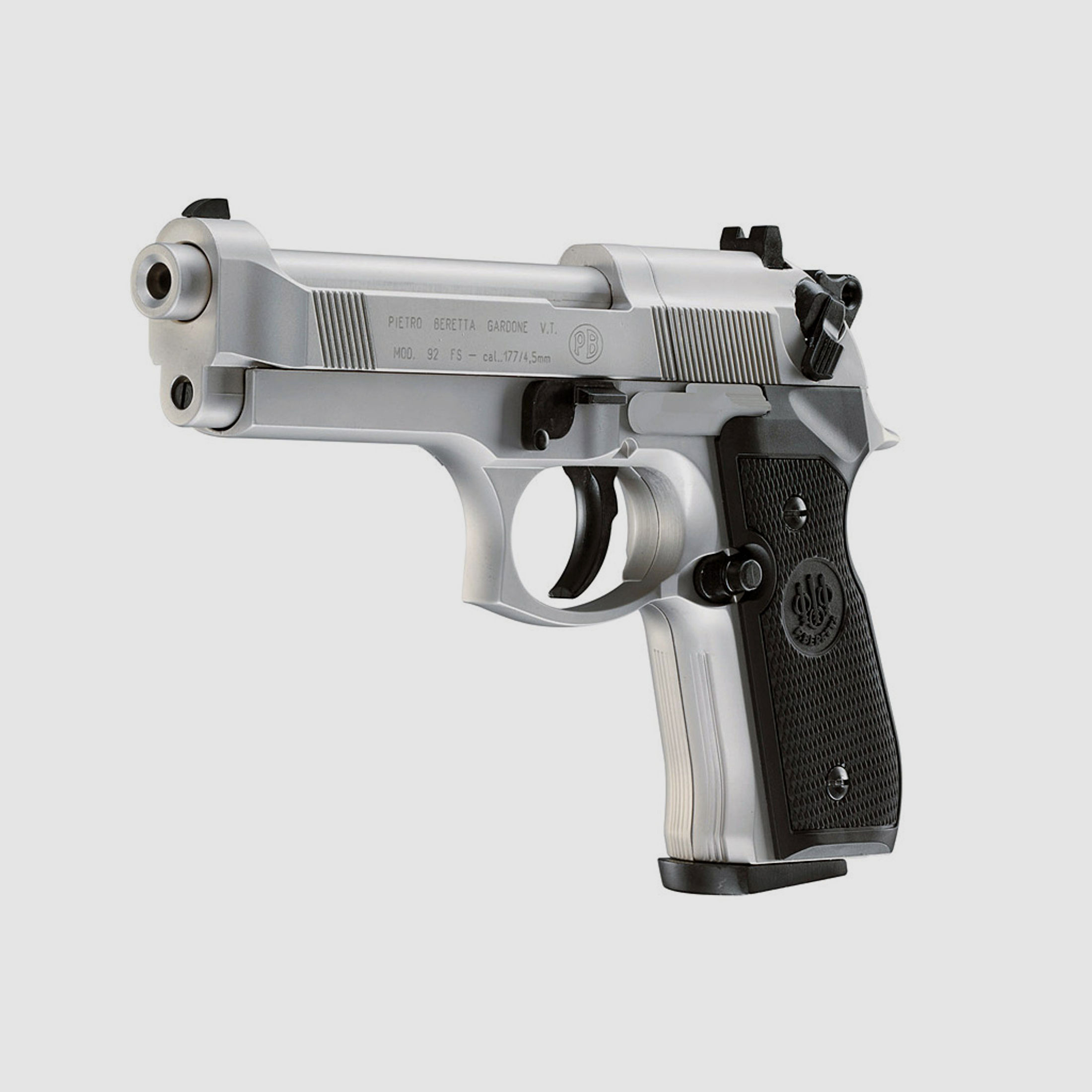 CO2 Pistole Beretta M 92 FS nickel schwarze Kunststoffgriffschalen Kaliber 4,5 mm (P18)+ Diabolos CO2 Kapsel