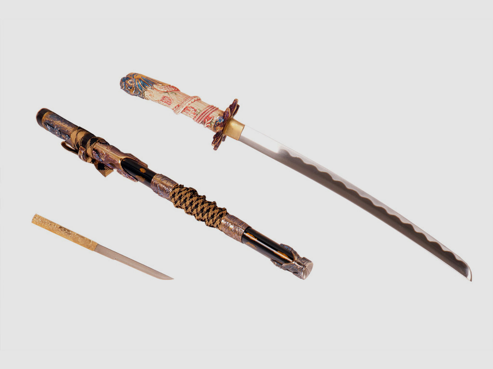 Gladius Samuraischwert Wakizashi, schwarz, mit verziertem Griff aus Elfenbein-Imitat (P18)