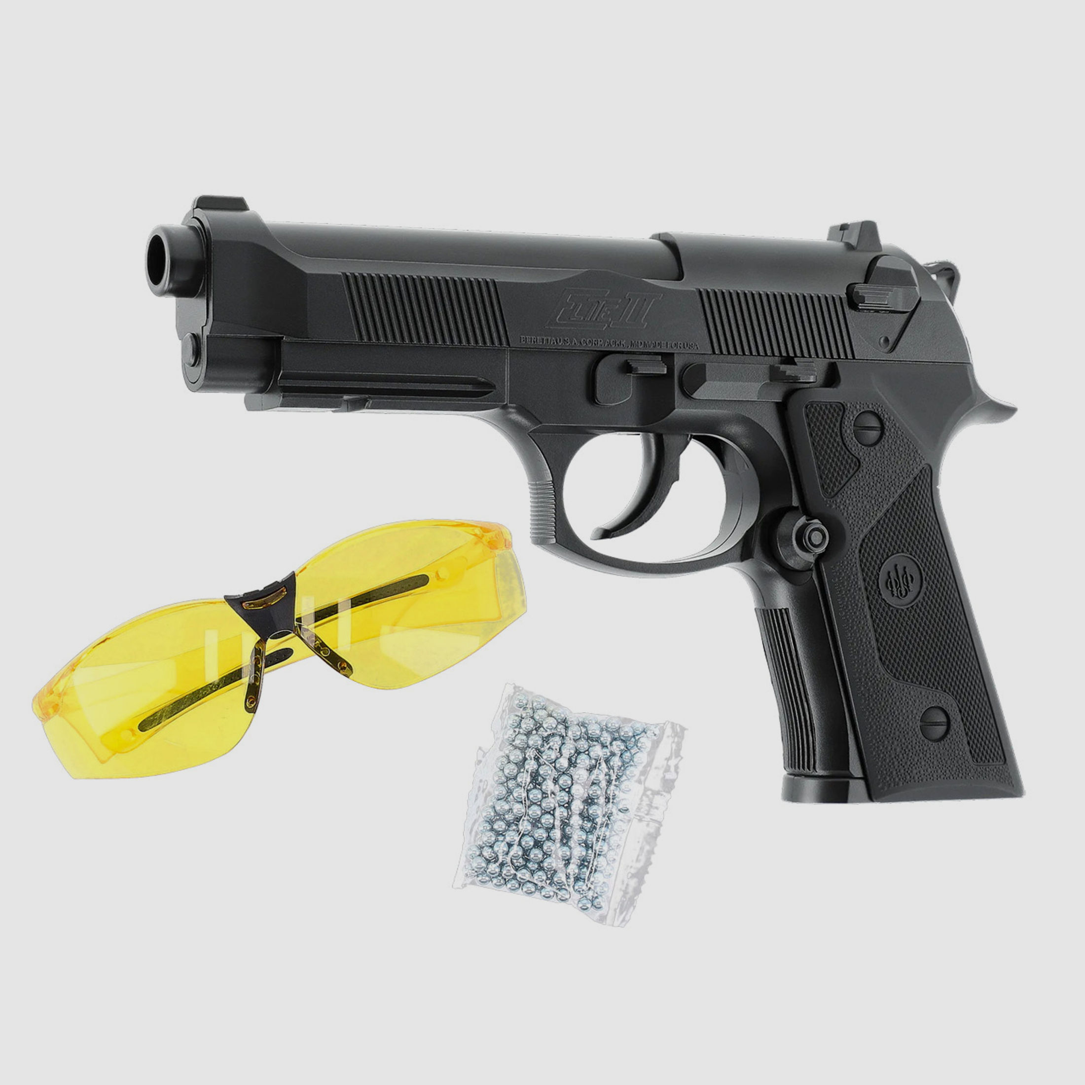 CO2 Pistole Beretta Elite II Kaliber 4,5 mm BB inklusive Schutzbrille BB Kugeln (P18)