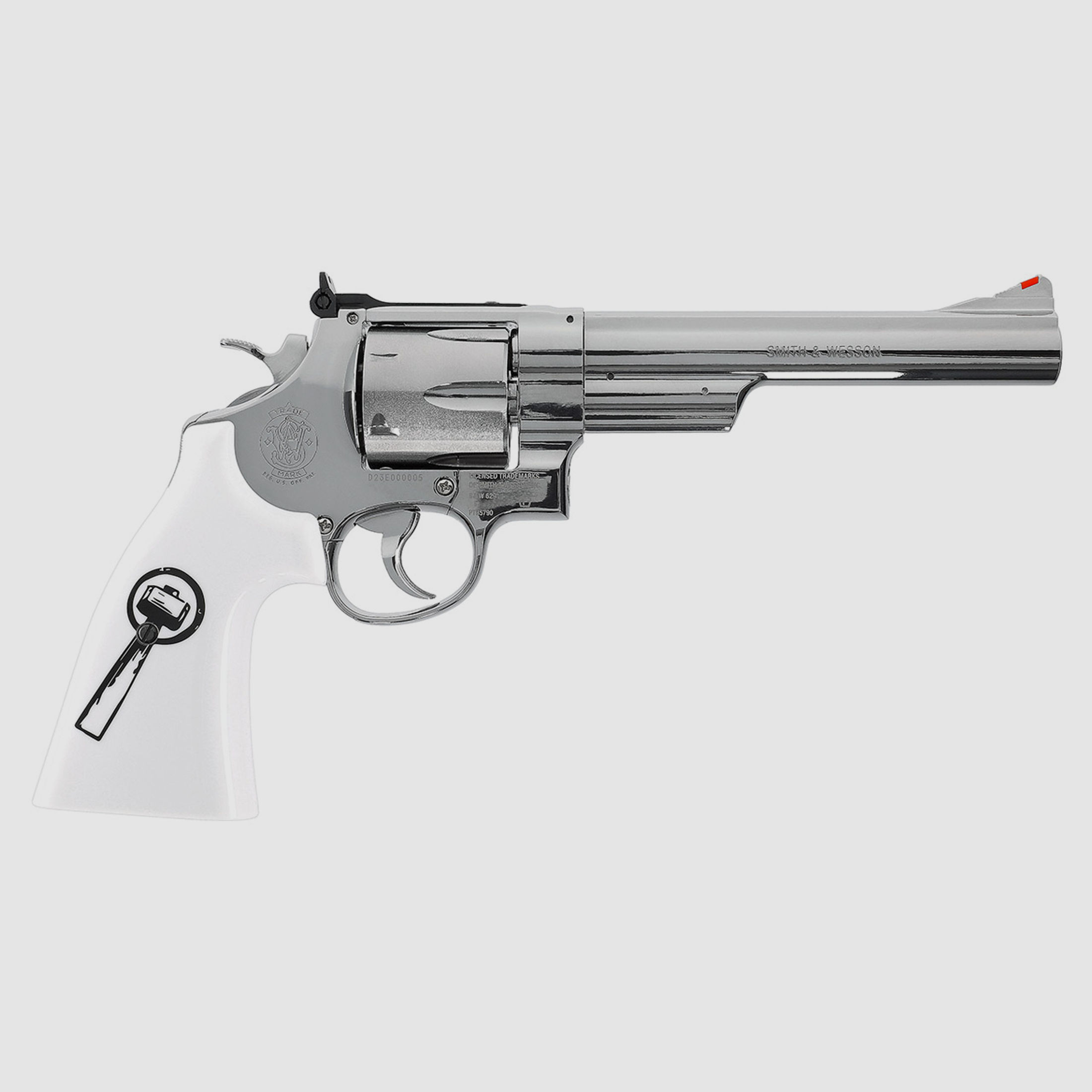 CO2 Revolver Smith & Wesson 629 Trust Me Vollmetall vernickelt weiĂźe Griffschalen Kaliber 4,5 mm BB (P18)
