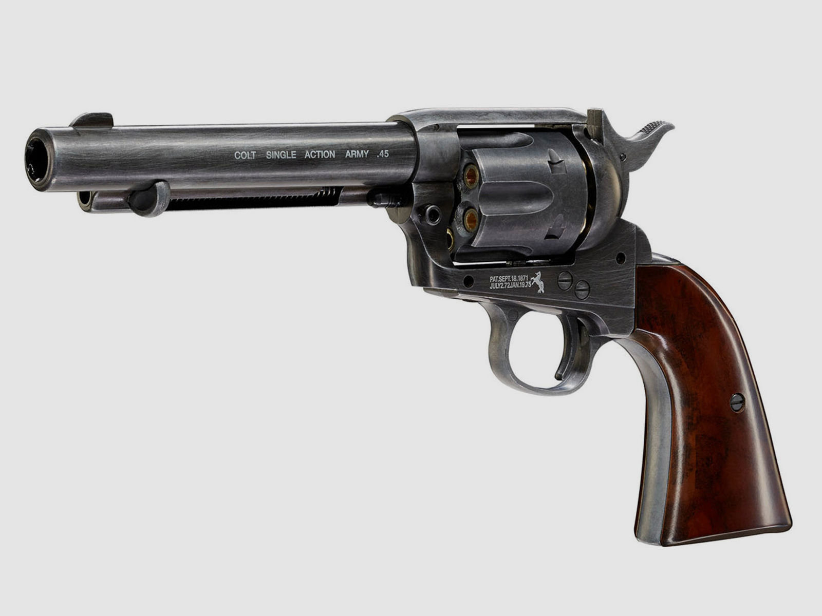 CO2 Revolver Colt Single Action Army SAA .45 5.5 Zoll Antik Finish Kaliber 4,5 mm BB (P18)+ Stahlrundkugeln CO2 Kapsel
