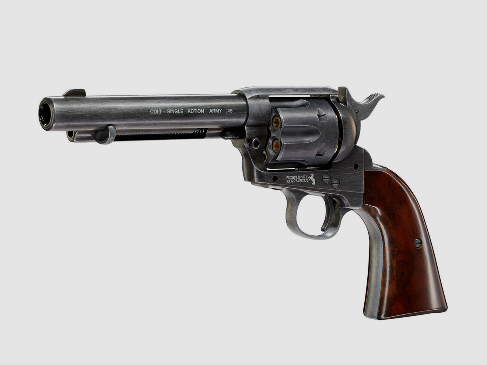 CO2 Revolver Colt Single Action Army SAA .45 5.5 Zoll Antik Finish braune Griffschalen Kaliber 4,5 mm Diabolo (P18)