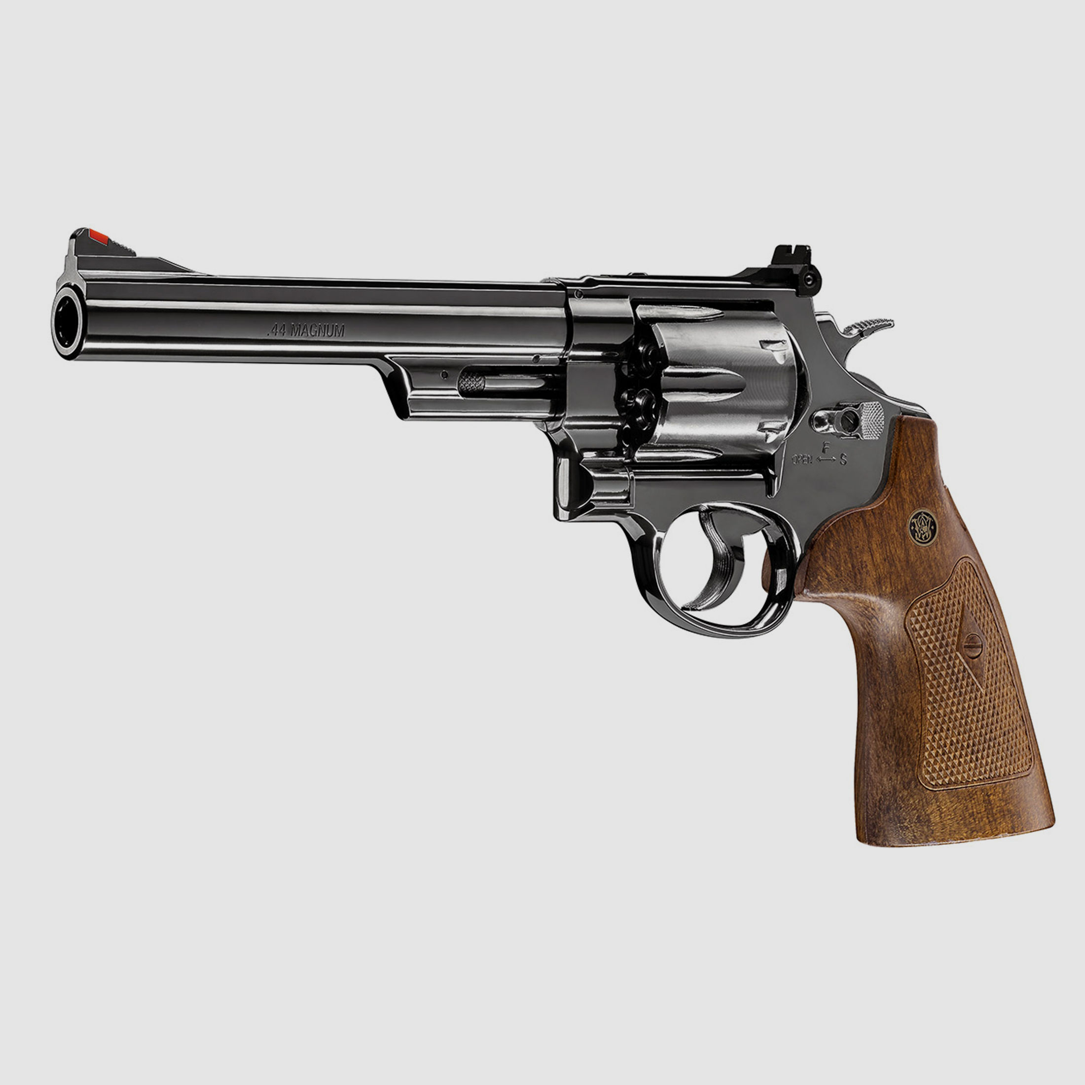 CO2 Revolver Smith & Wesson M29 6.5 Zoll hochglanzbrĂĽniert braune Griffschalen Kaliber 4,5 mm Diabolo (P18)