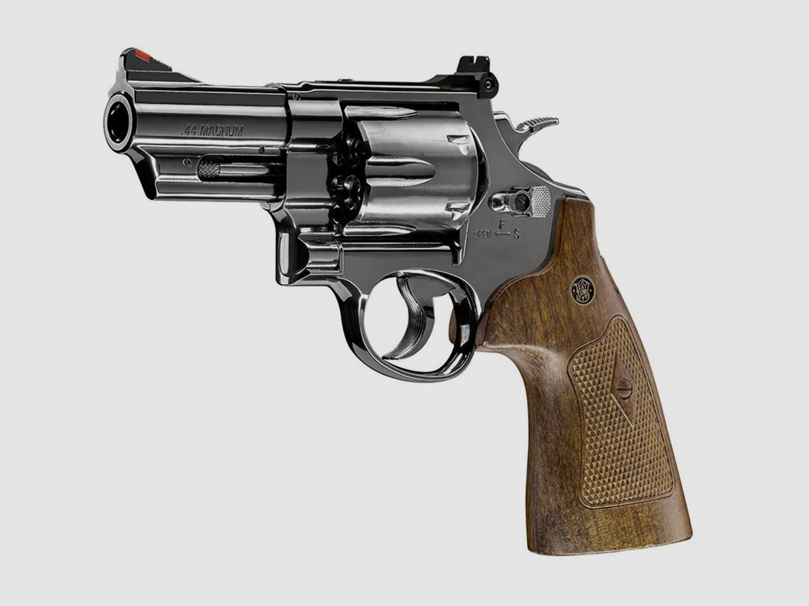 CO2 Revolver Smith & Wesson M29 3 Zoll hochglanzbrĂĽniert braune Griffschalen Kaliber 4,5 mm BB (P18)