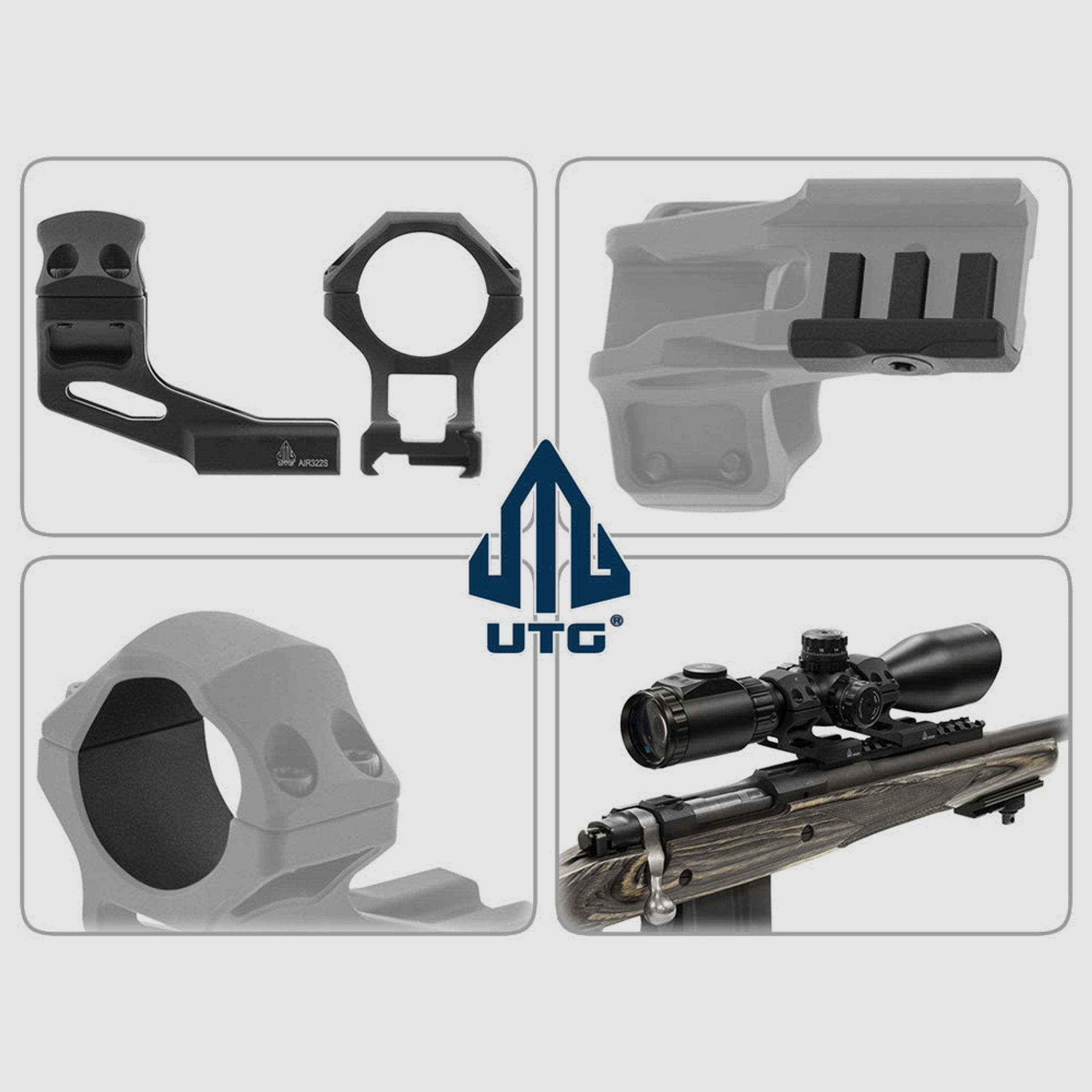 UTG 37 mm Versatz-Ringmontage AccuSync, 30 mm Mittelrohrdurchmesser, fĂĽr Weaverschiene, hoch