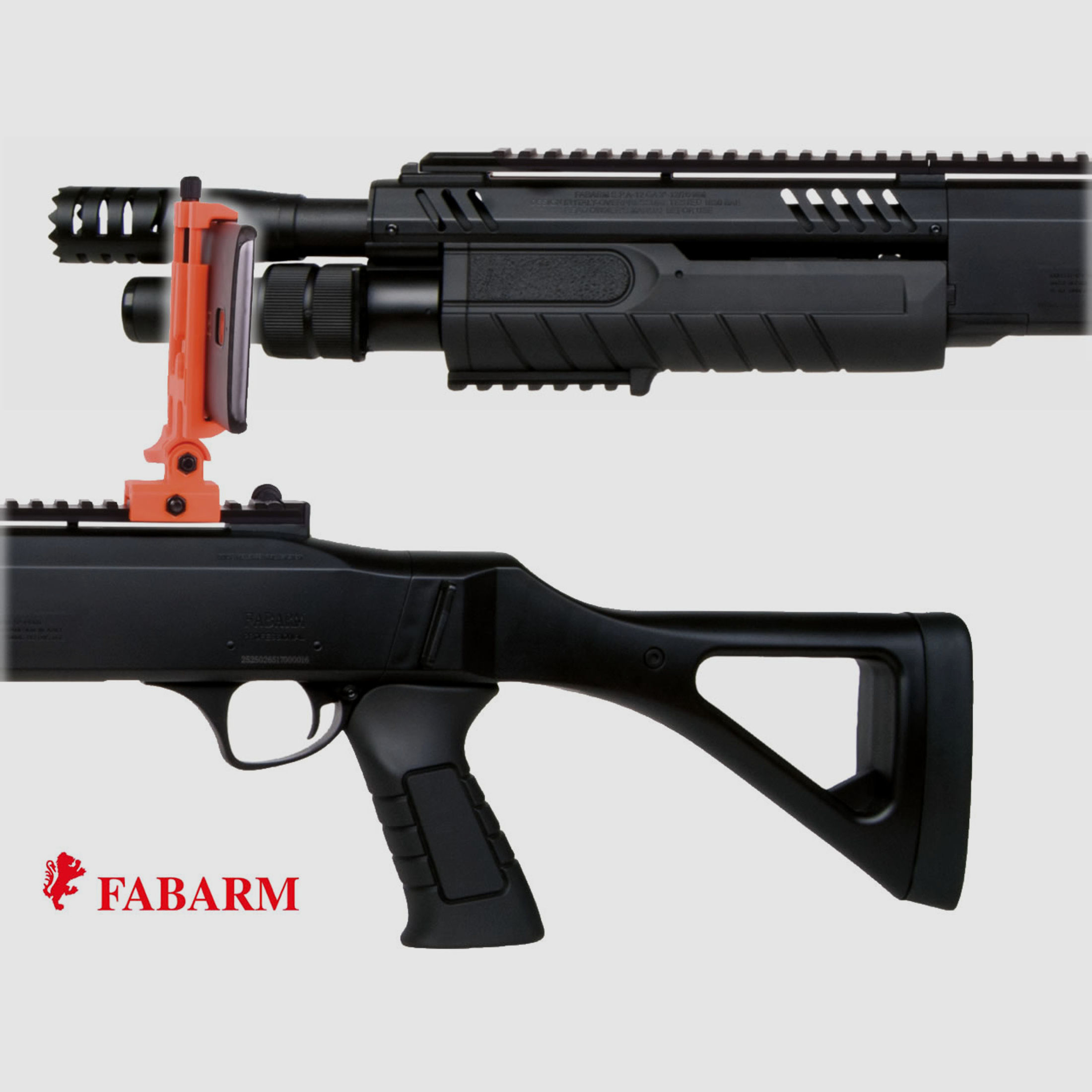 Augmented Reality Federdruck Softair Gewehr Pumpgun Fabram STF12 AR Lauf 11 Zoll schwarz Kaliber 6 mm BB 3x10 Schuss (P18)