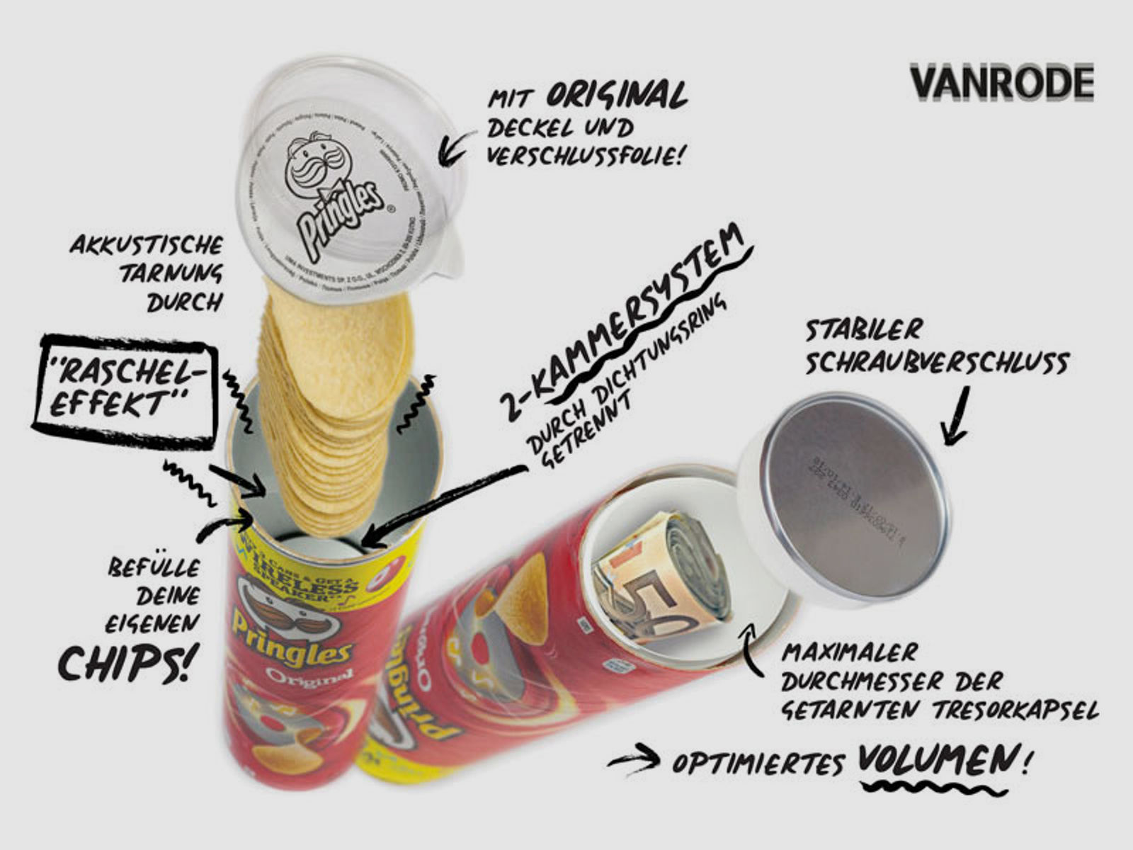 Dosentresor - Dosensafe Pringles Chips Rot, maximiertes Volumen, kann mit echten Chips gefĂĽllt werden