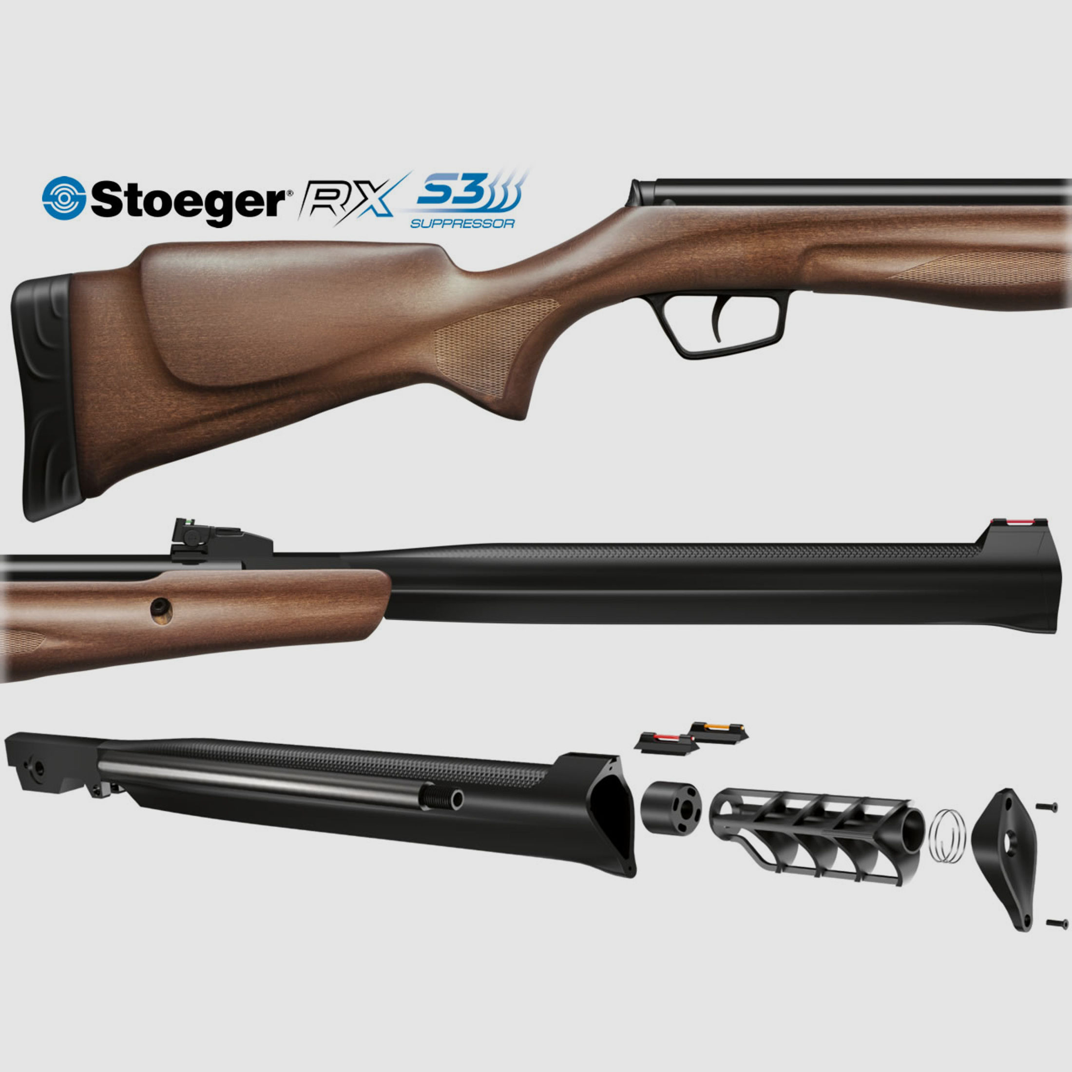 Knicklauf Luftgewehr Stoeger RX20 S3 Holzschaft SchalldĂ¤mpfer Kaliber 5,5 mm (P18)
