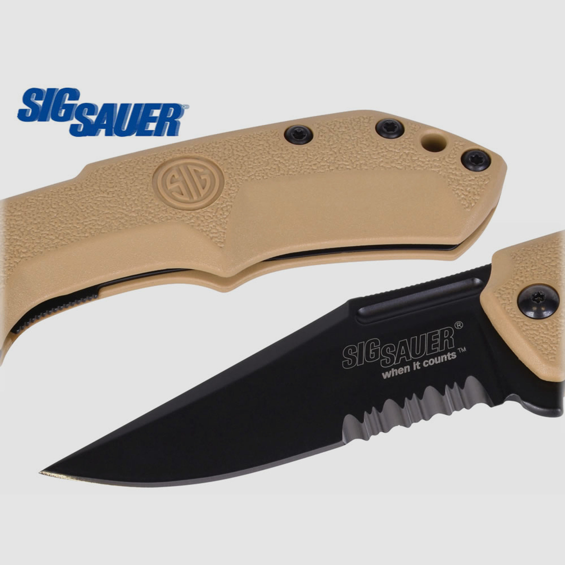 Taschenmesser Sig Sauer M1 TAN, Tactical Folding Knife, Clippoint-Klinge 90 mm, GĂĽrtelclip