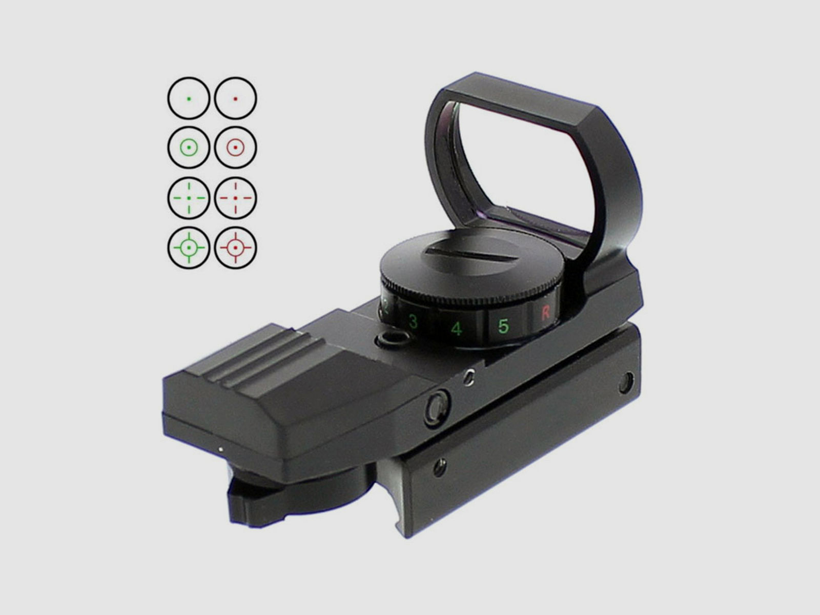 Leuchtpunktvisier Ares Arms Red Green Dot, 4 wĂ¤hlbare Absehen, Helligkeitsregulierung in 5 Stufen, fĂĽr Weaver-, Picatinny-Schiene