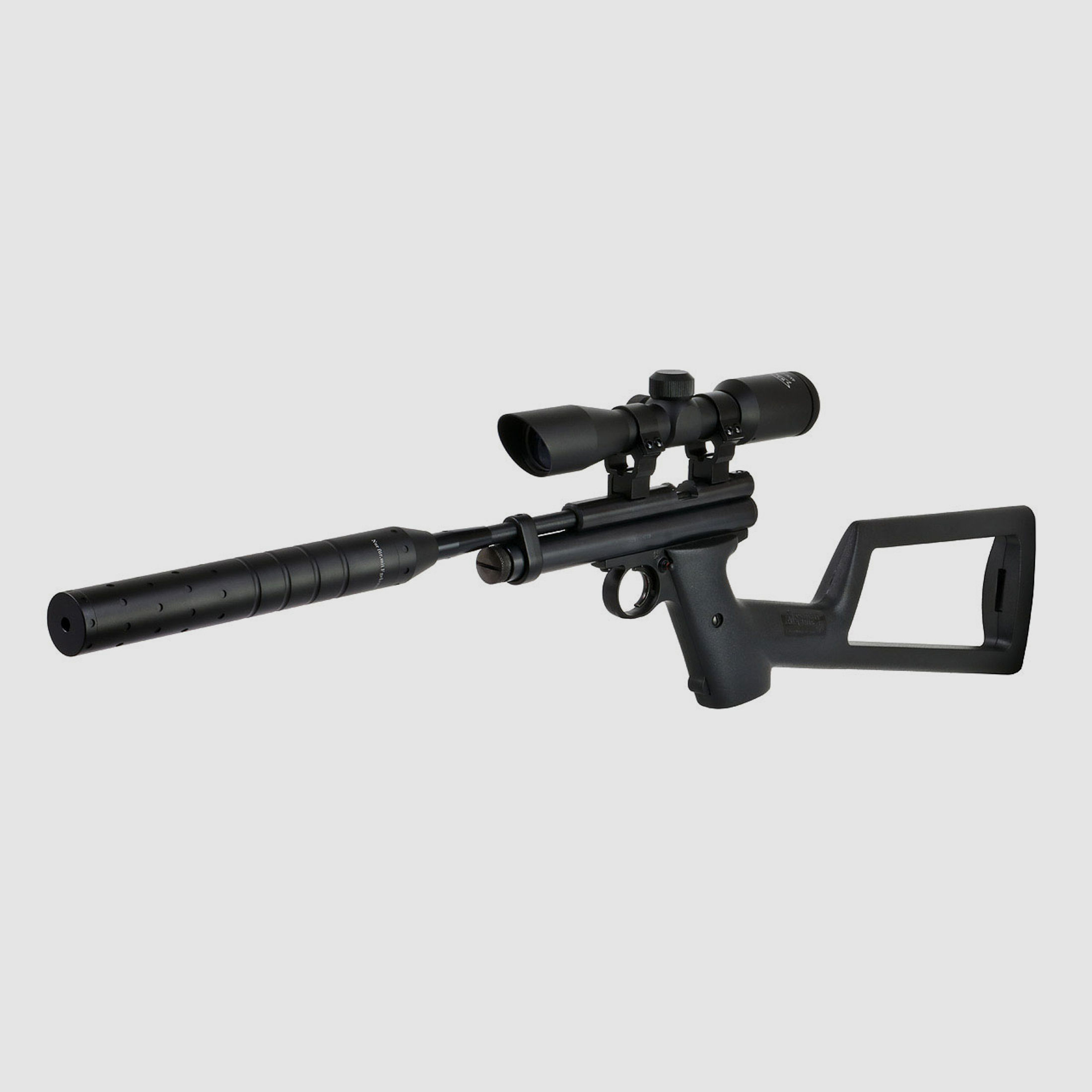 CO2 Pistole Crosman 2240 Sniper Kaliber 5,5 mm (P18)+ Hinterschaft SchalldĂ¤mpfer Adapter Zielfernrohr 4x32 Prismenschiene Koffer