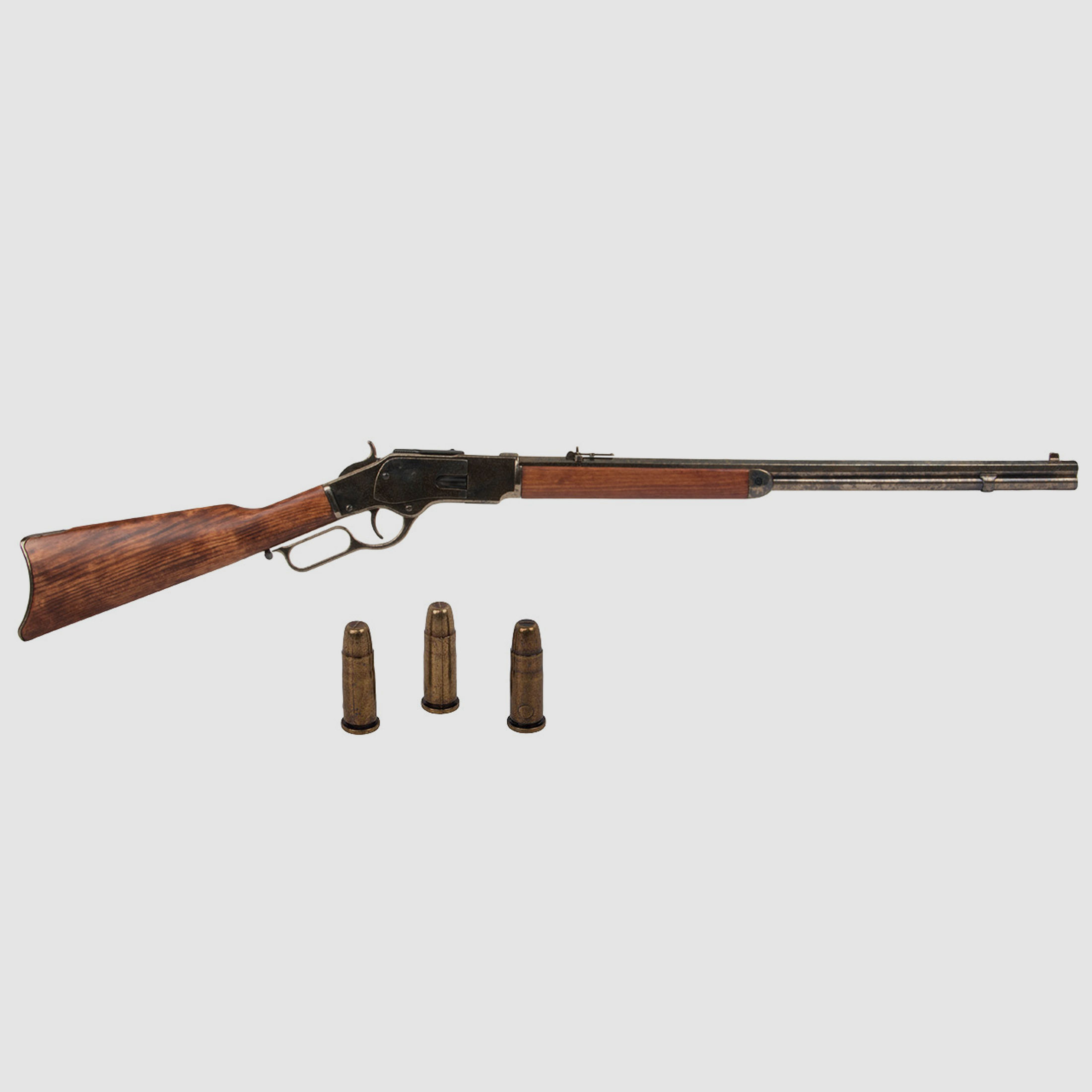 Deko Westerngewehr Denix Winchester Mod. 73 USA 1873 nickel dunkel realistisches Repetieren mit HĂĽlsenauswurf GesamtlĂ¤nge 110 cm
