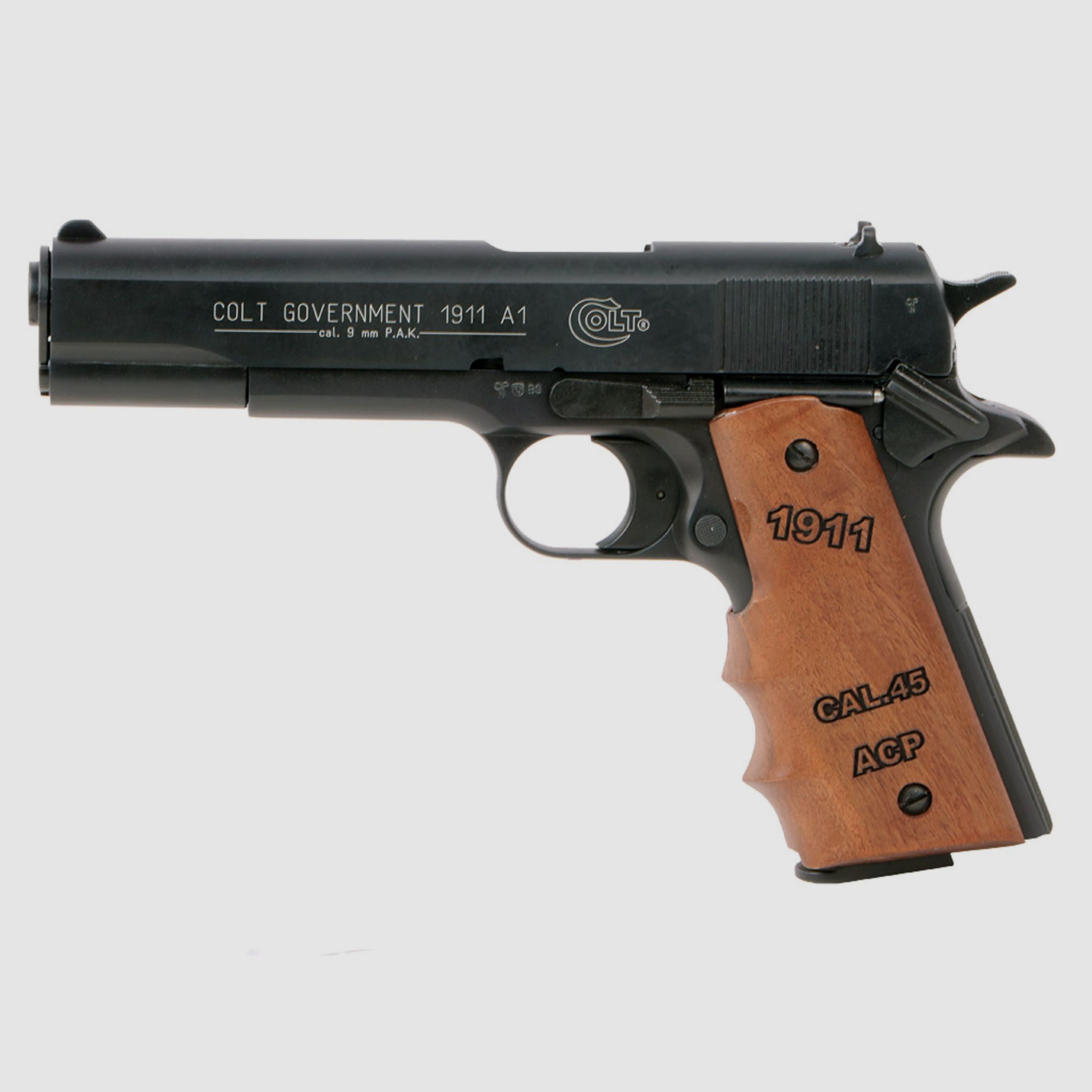 Combat Holzgriffschalen fĂĽr Schreckschuss-, Gas-, Signalpistole Colt 1911 mit Schriftzug 1911 CAL.45 ACP