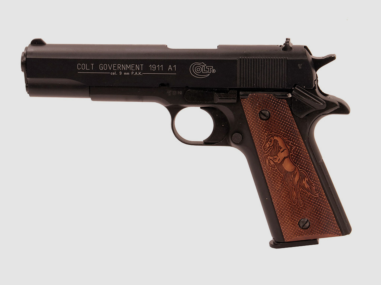 Holzgriffschalen fĂĽr Schreckschuss-, Gas-, Signalpistole Colt Government 1911 Mustang Fischhaut