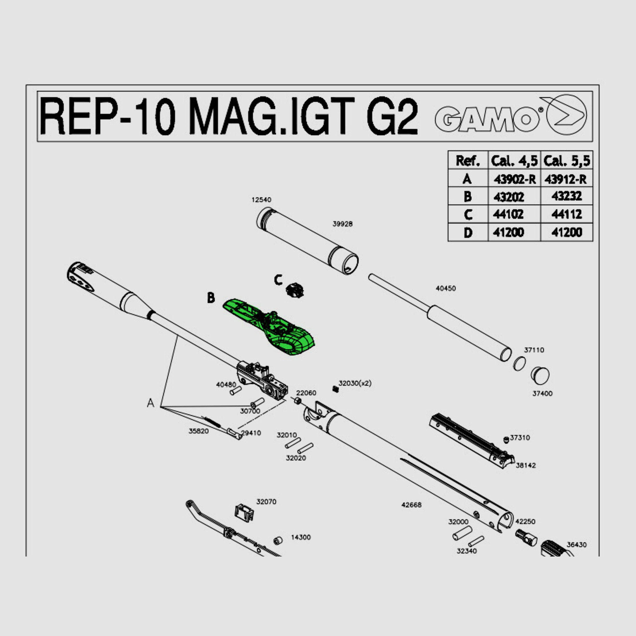 MagazingehĂ¤use (Lademechanismus) fĂĽr Luftgewher Gamo Replay 10 Magnum IGT Gen2 Kaliber 5,5 mm
