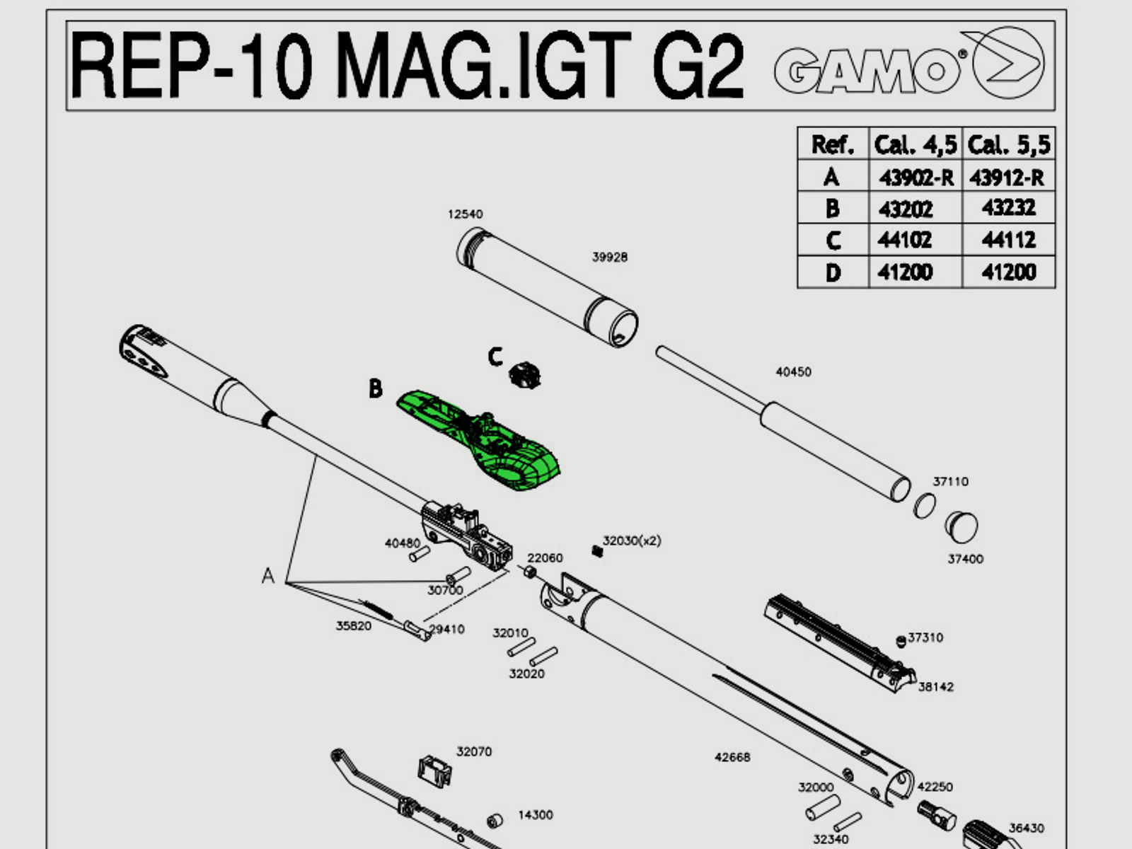 MagazingehĂ¤use (Lademechanismus) fĂĽr Luftgewher Gamo Replay 10 Magnum IGT Gen2 Kaliber 5,5 mm