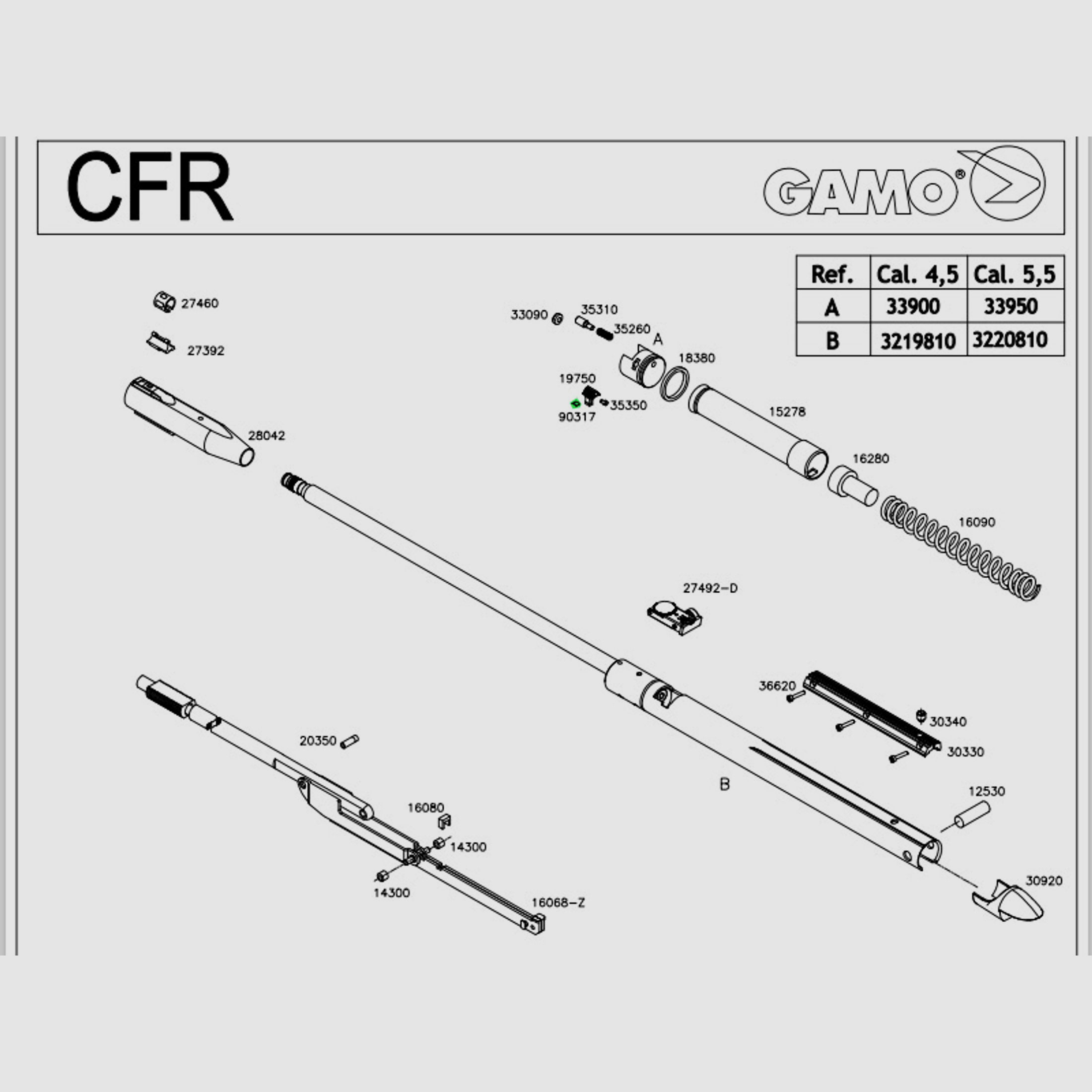 Feder fĂĽr Verschlusshebel fĂĽr Luftgewehre Gamo CFR CFX Modelle, Ersatzteil