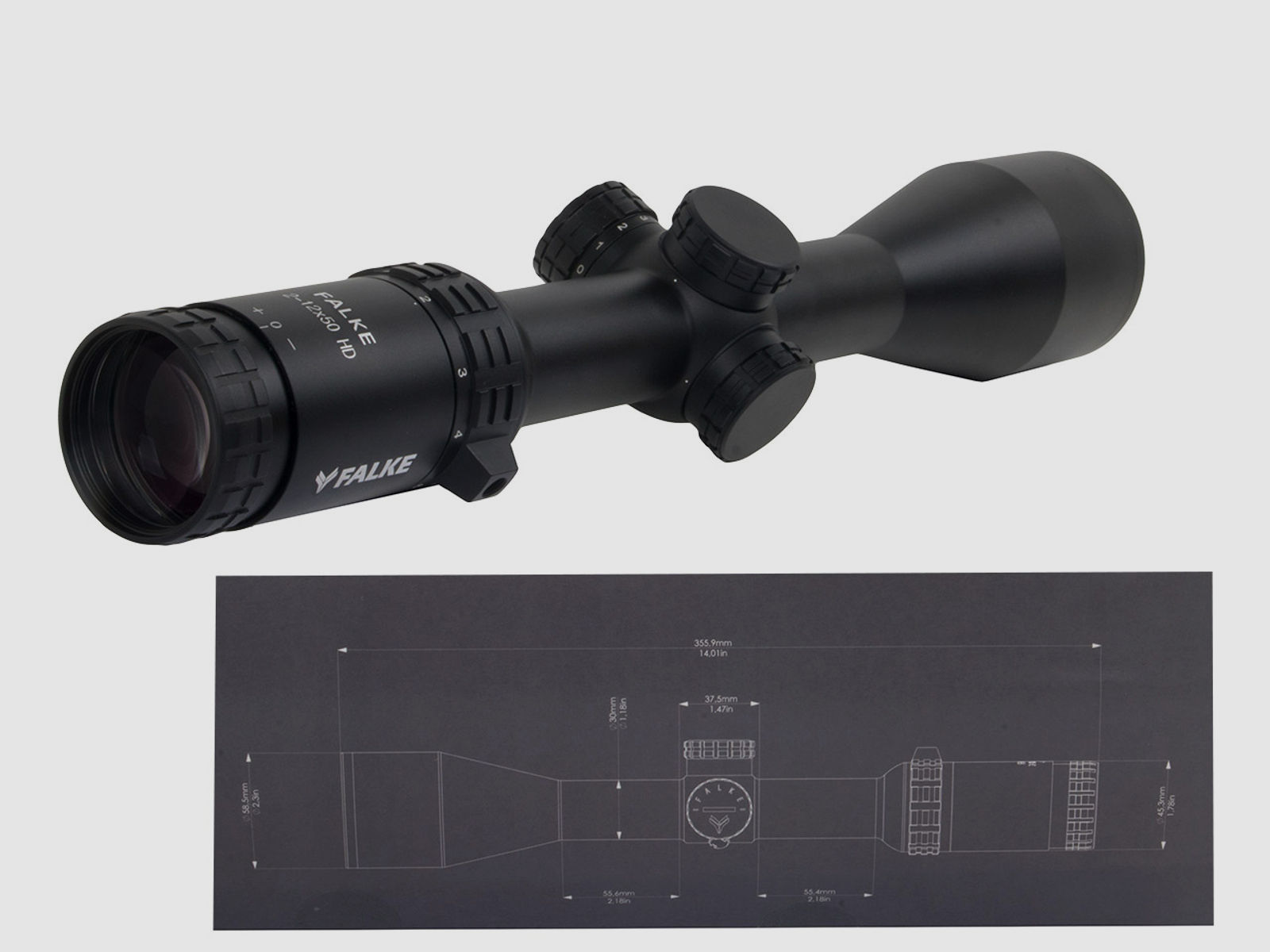 Zielfernrohr Falke 2-12x50 HD TAC Sport-Dot Absehen beleuchtet 30 mm Tubus