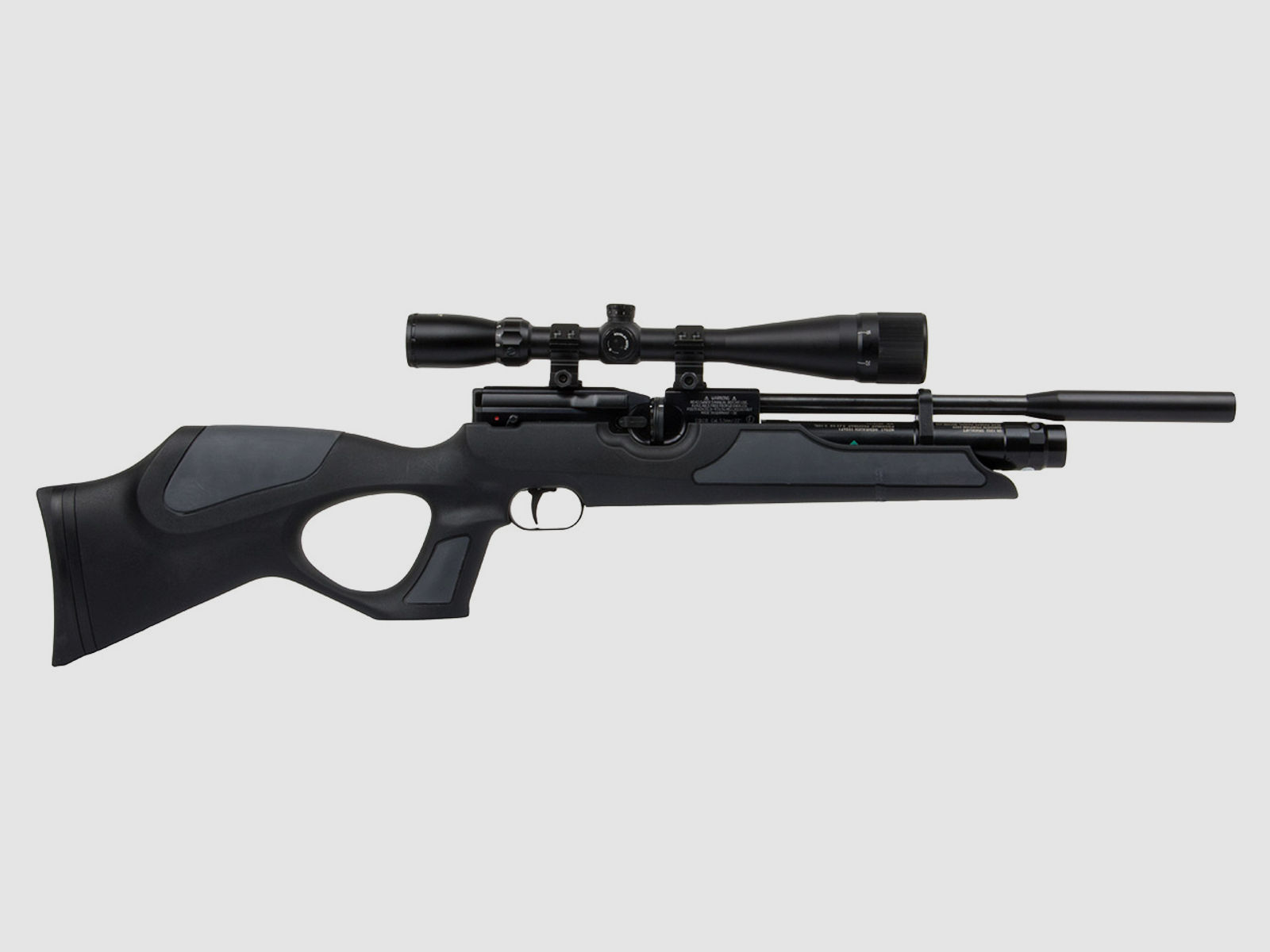 Pressluftgewehr Weihrauch HW 100 TK Carbine Black, schwarz-grauer Synthetik-Lochschaft, Kompensator, Kaliber 4,5 mm (P18)