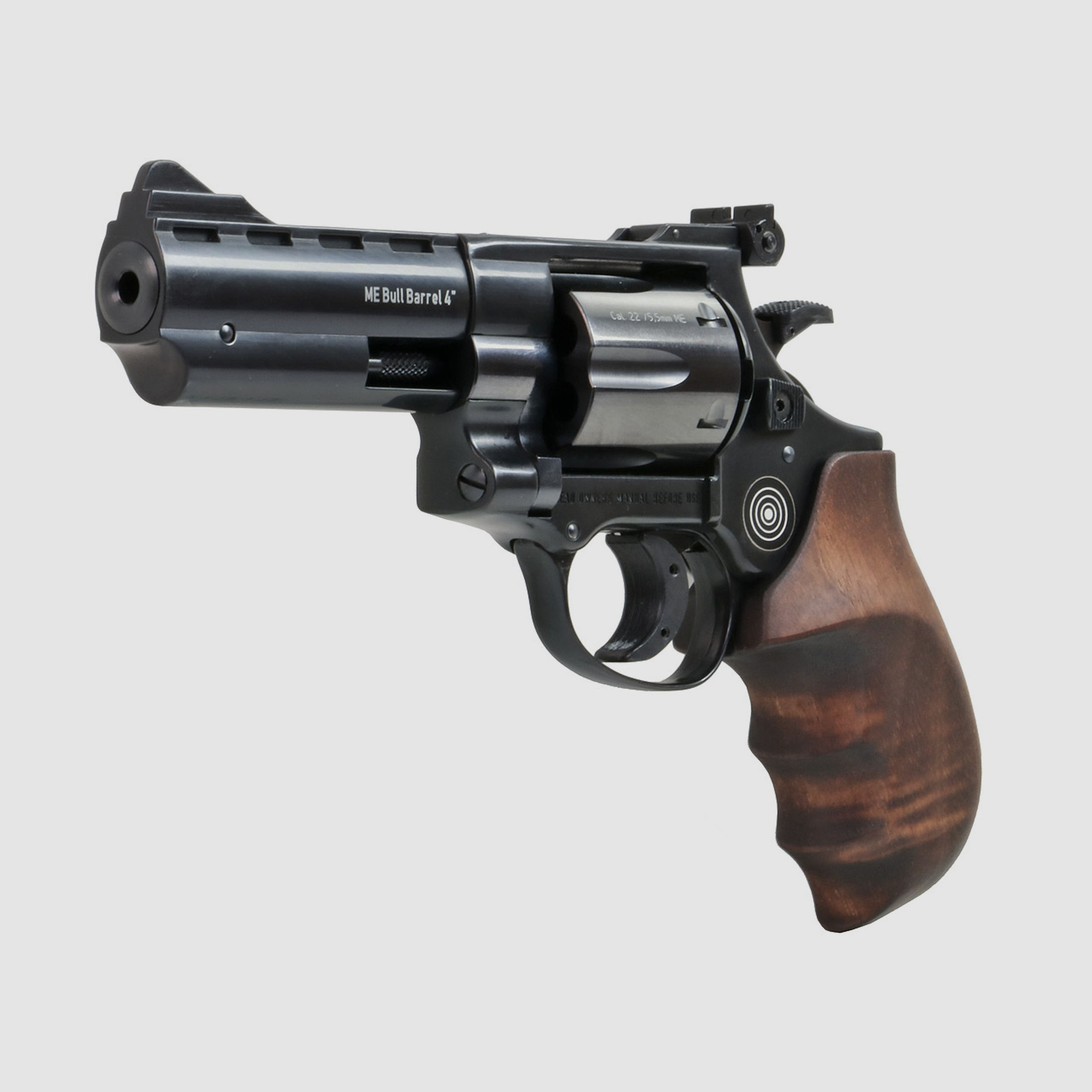 LEP Druckluft Revolver ME Bull Barrel Target 4 Zoll Combat Holzgriff brĂĽniert Kaliber 5,5 mm (P18)