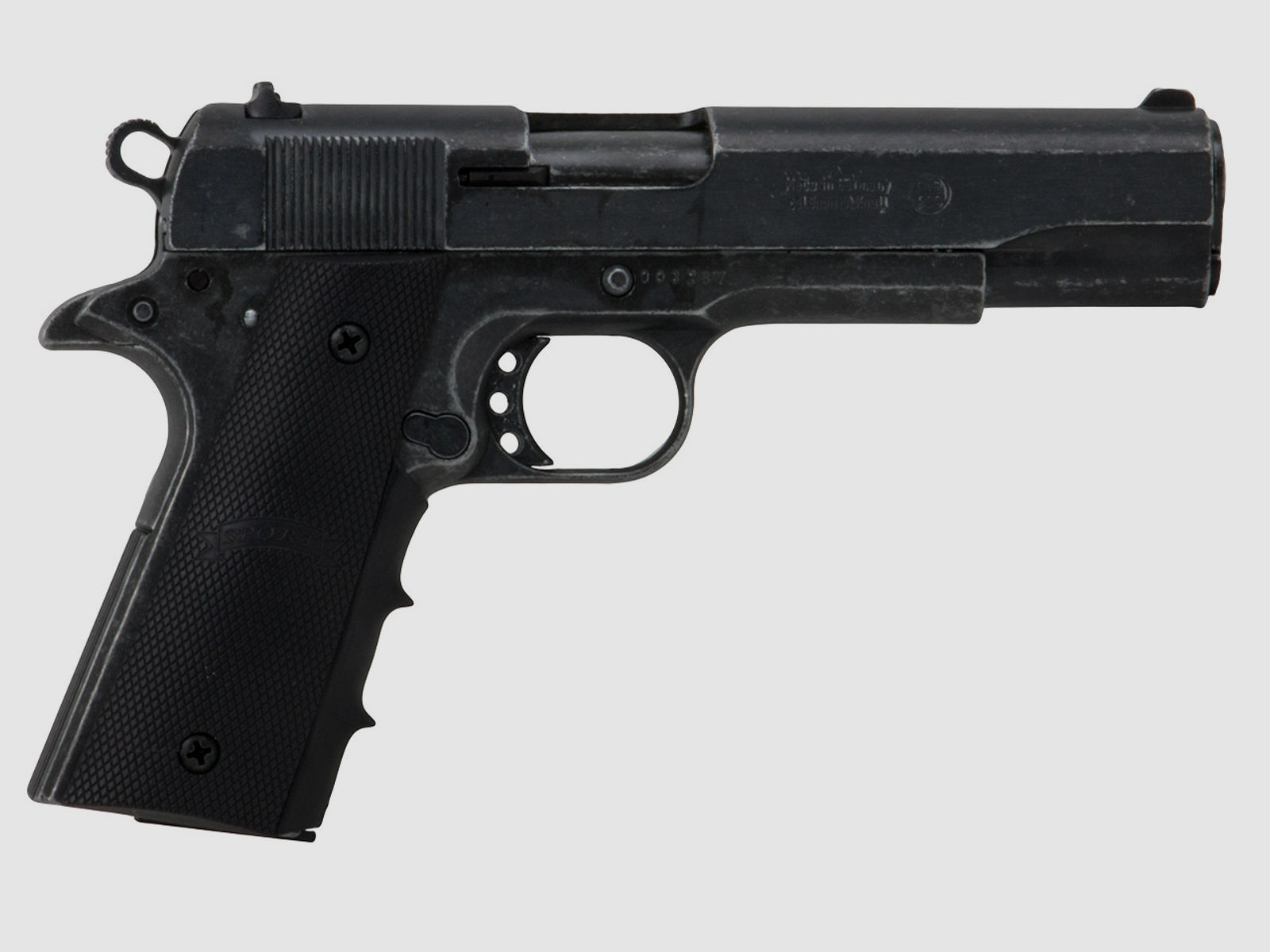 Schreckschuss Pistole Melcher ME 1911Sport antik look Kunststoffgriffschalen Kaliber 9 mm P.A.K. (P18)