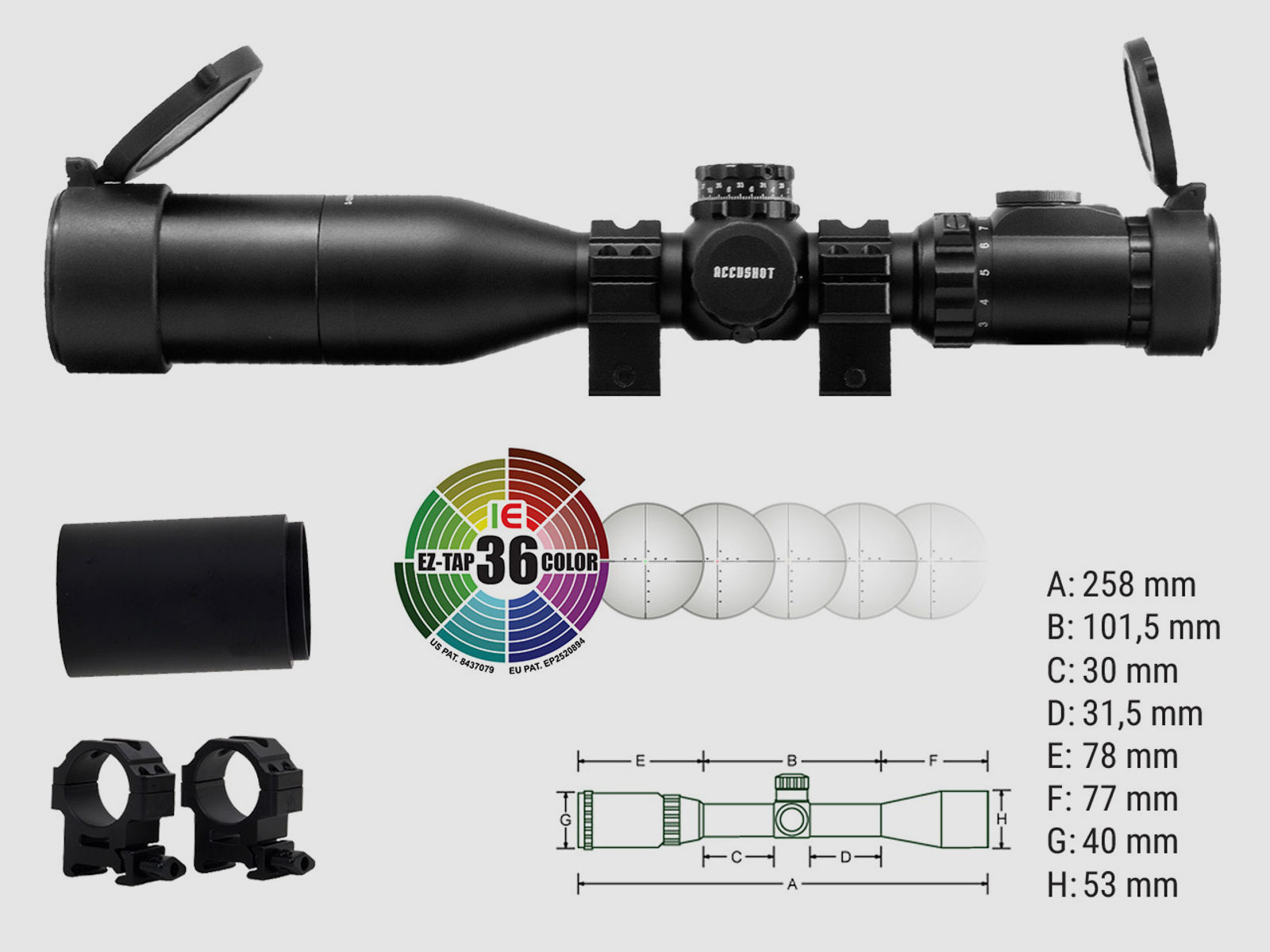 Zielfernrohr UTG Accushot OP3 3-12x44 UMOA Absehen beleuchtet 30 mm Tubus Seitenfokus inklusive Weaver-, Picatinny-Ringmontagen