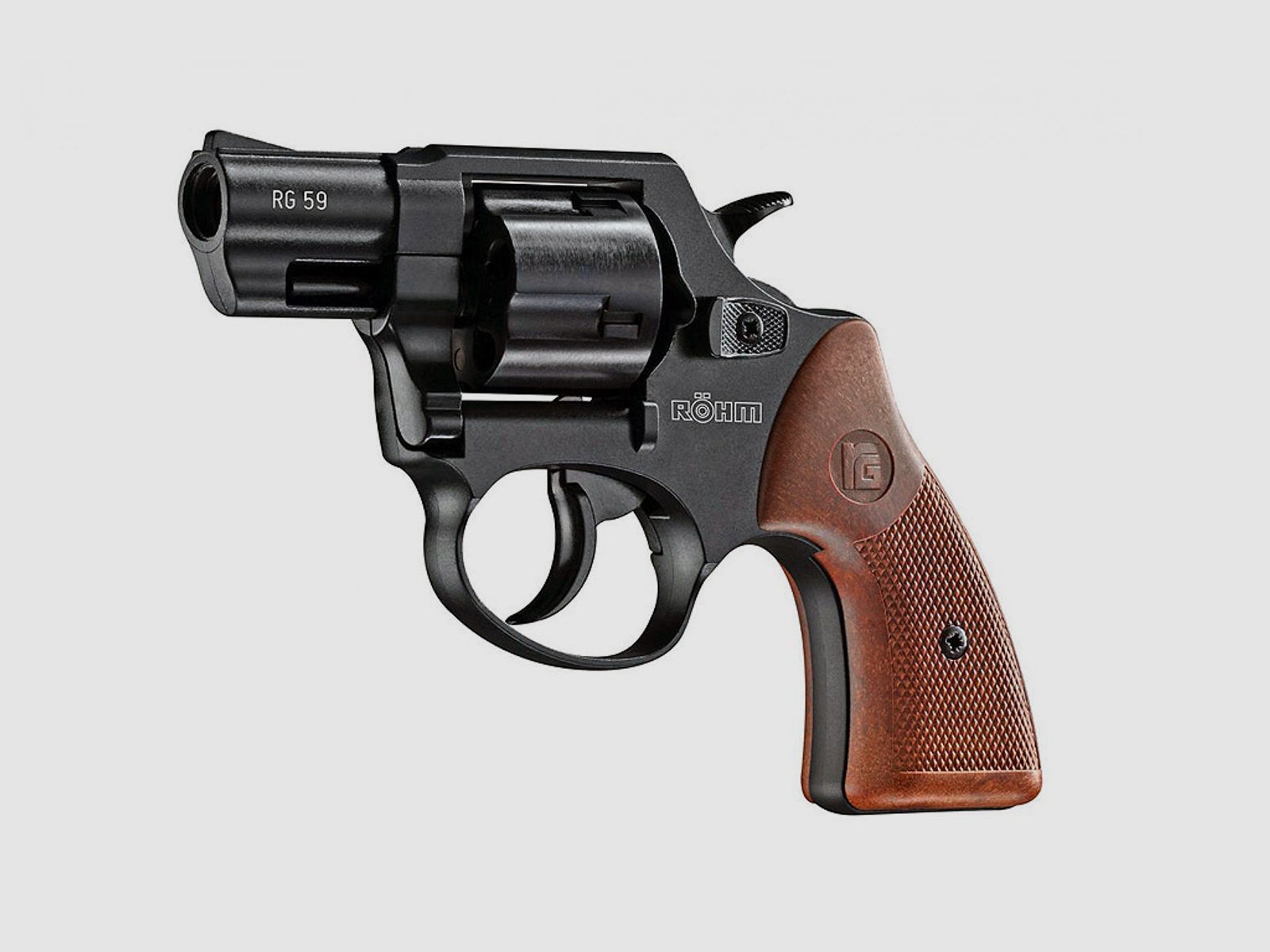 Schreckschuss Revolver RĂ¶hm RG 59 brĂĽniert braune Griffschalen Kaliber 9 mm R.K. (P18) + 50 Schuss