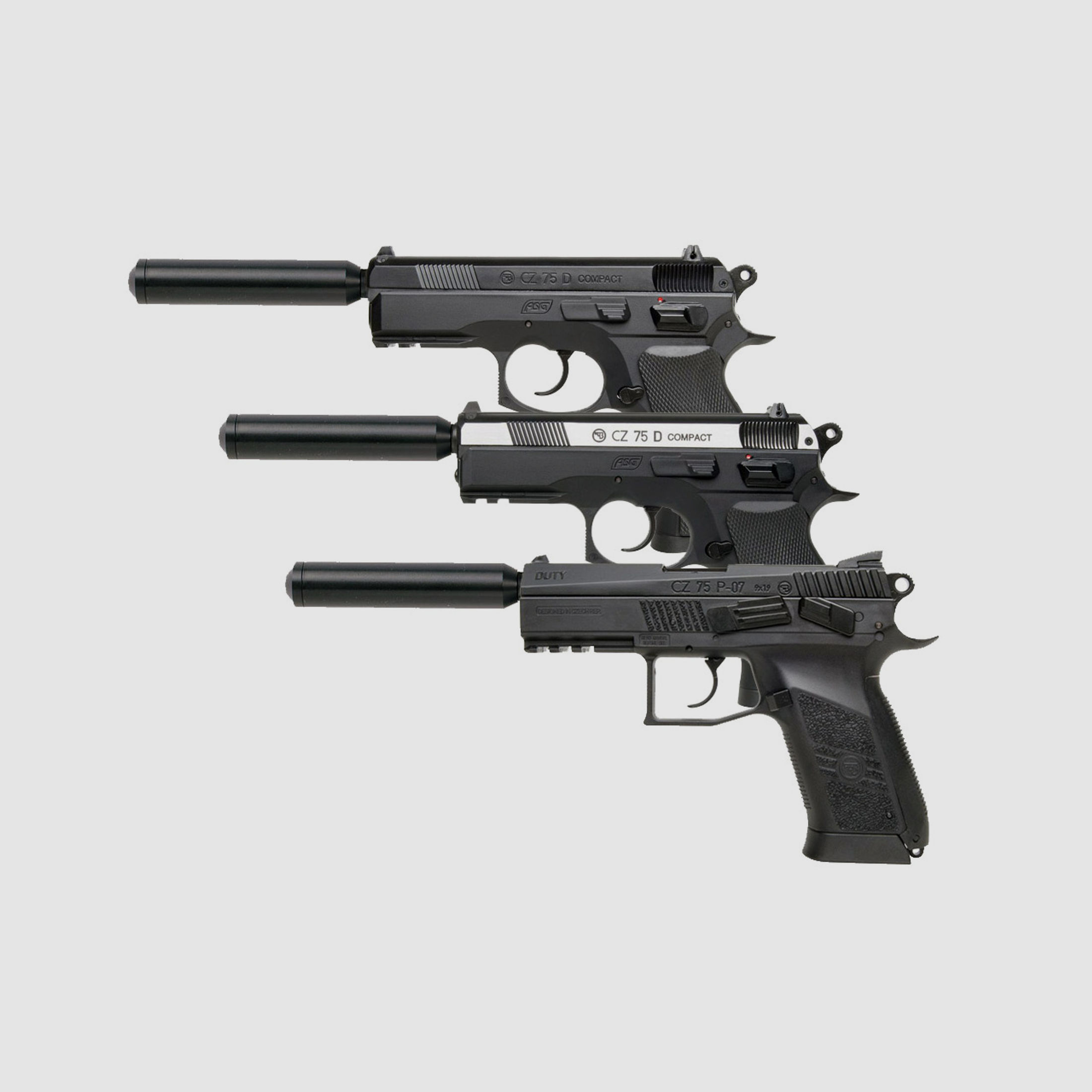 SWS SchalldĂ¤mpferadapter und SchalldĂ¤mpfer fĂĽr CO2 Pistolen CZ Modelle 75 (P18)