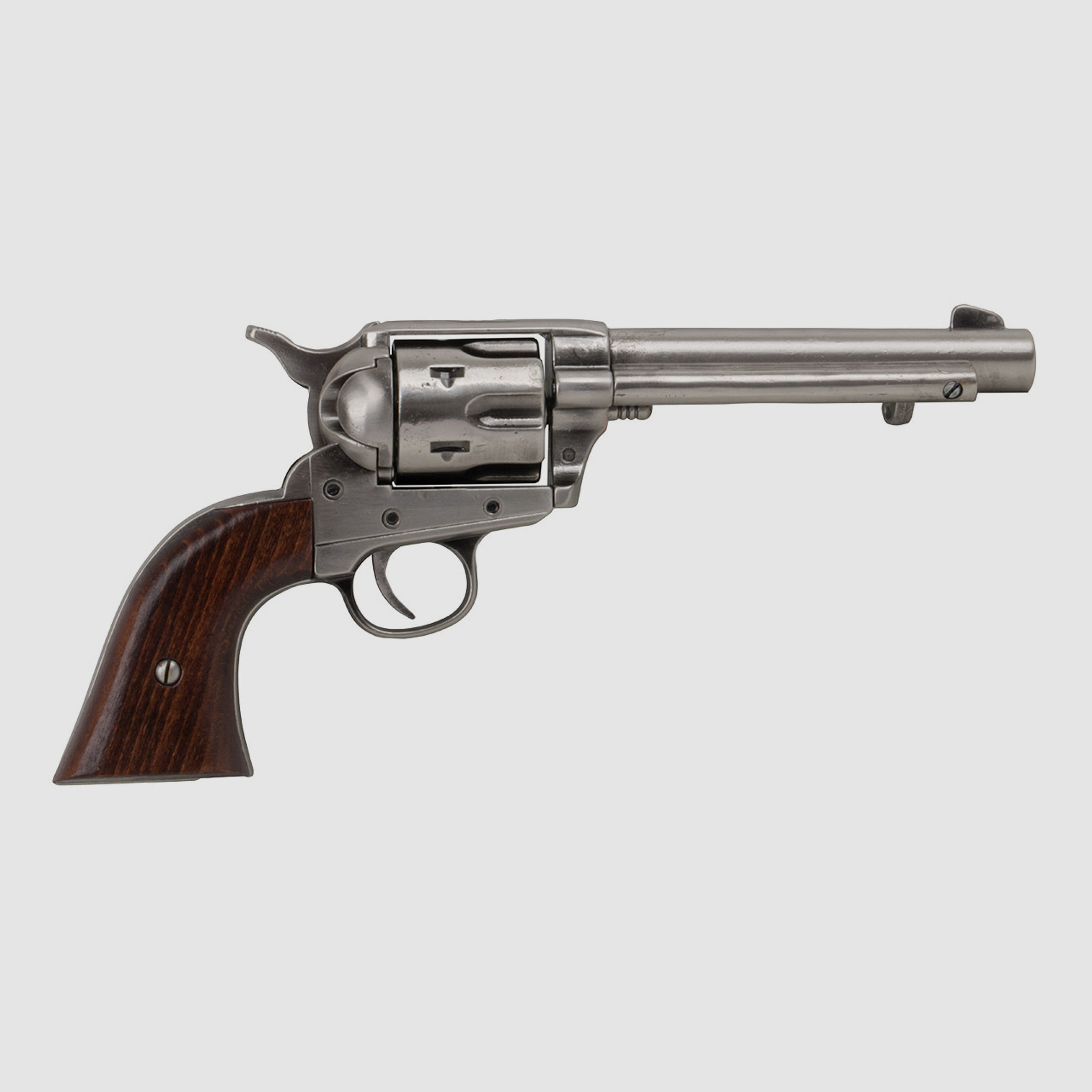 Deko Revolver Kolser Colt SAA .45 Peacemaker USA 1873 5,5 Zoll nickel poliert Holzgriffschalen