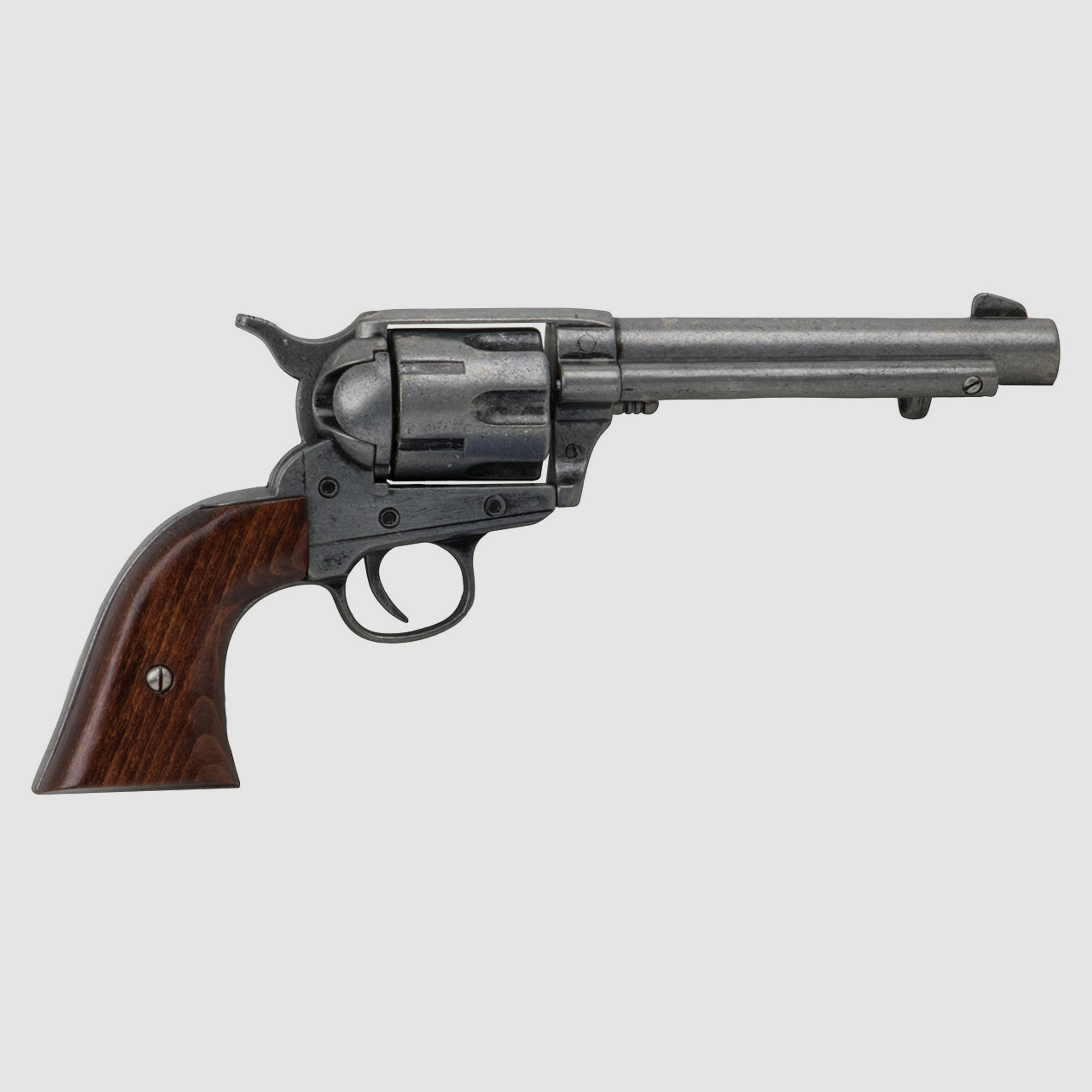 Deko Revolver Kolser Colt SAA .45 Peacemaker USA 1873 5,5 Zoll antik grau Griffschalen in Holzoptik