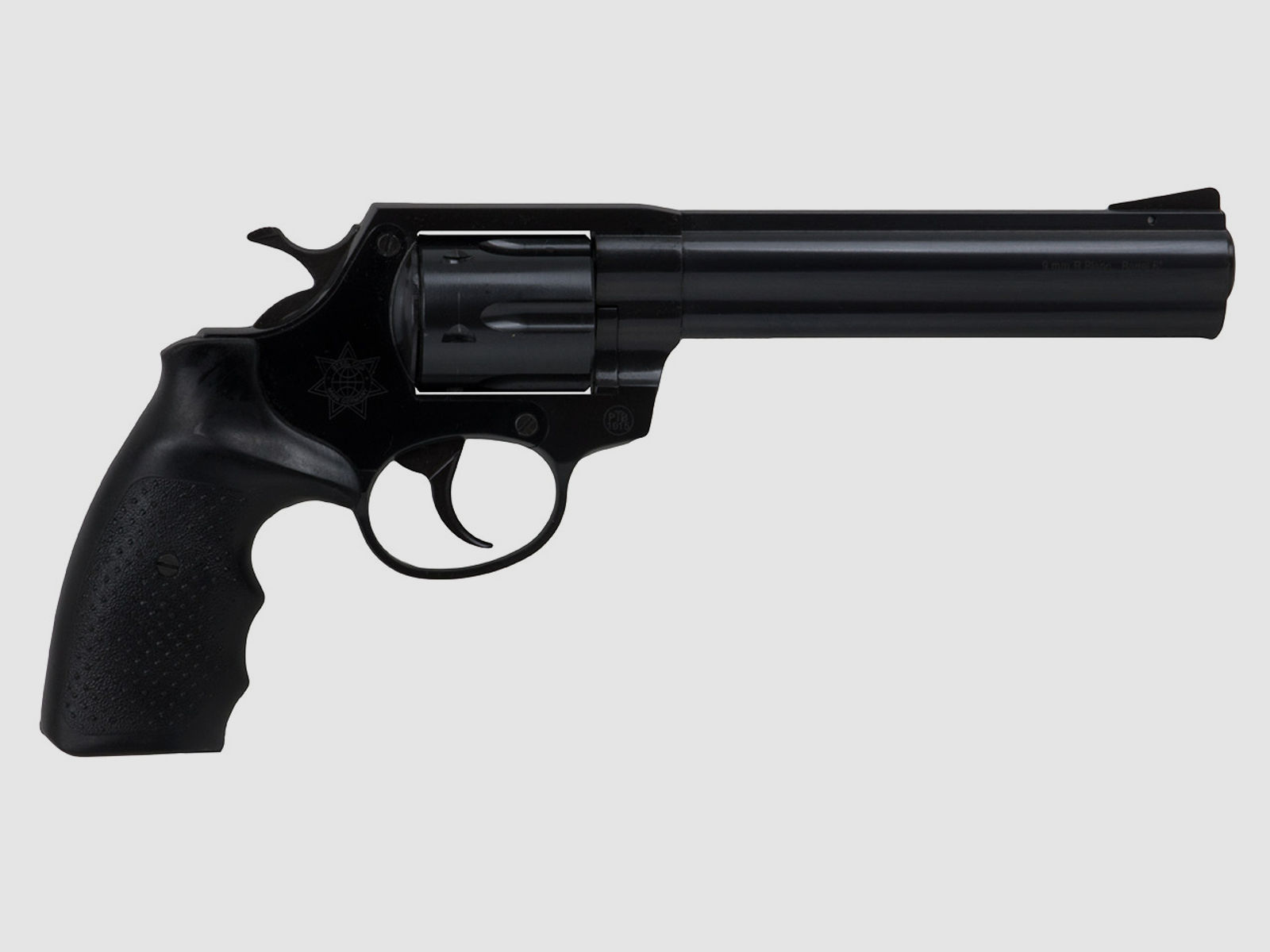 Schreckschuss Revolver Steel Cop 6 Zoll Vollstahl schwarz mit Laufgewinde Kaliber 9 mm R.K. (P18)
